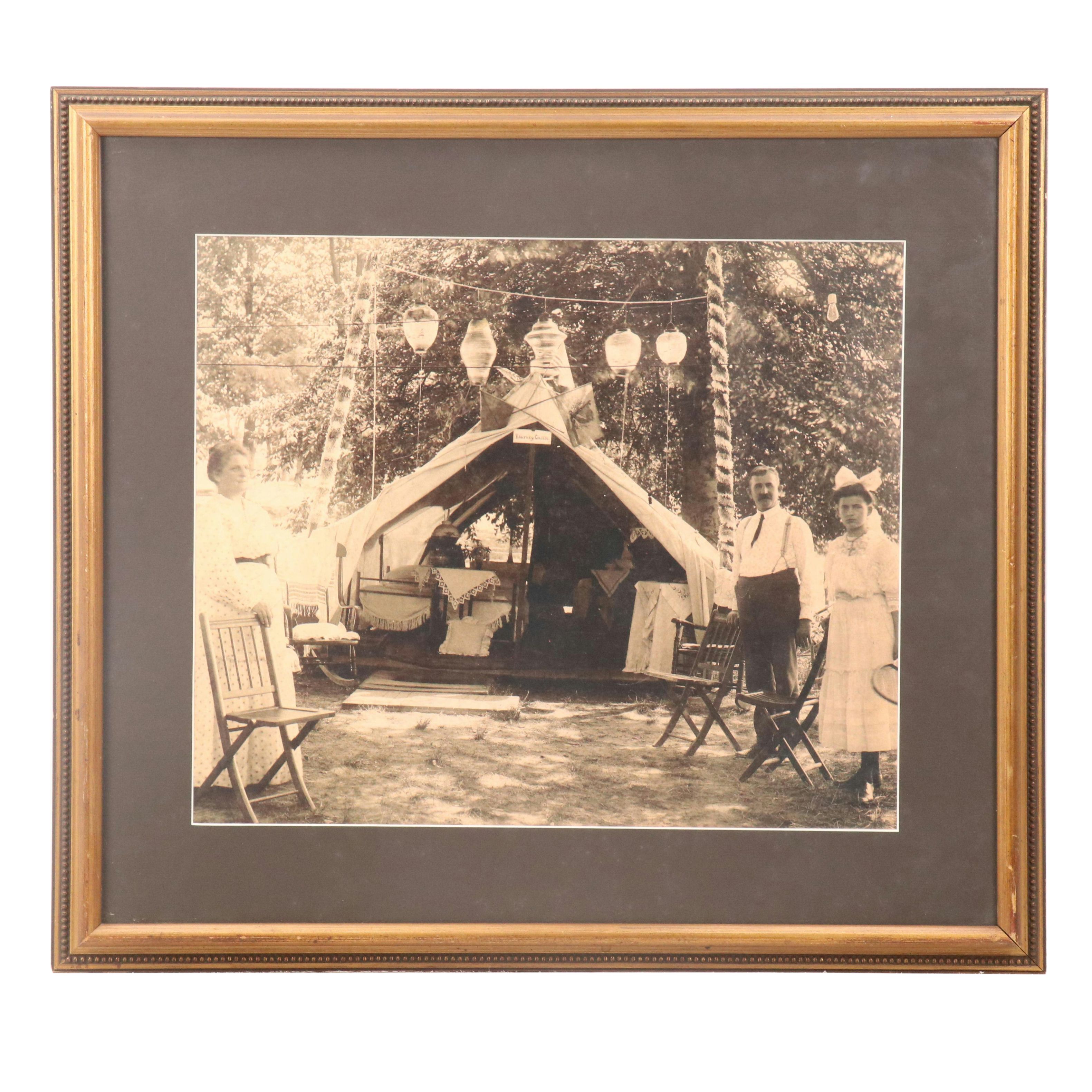 Photographic Collotype of Figures with "Blarney Castle" Tent
