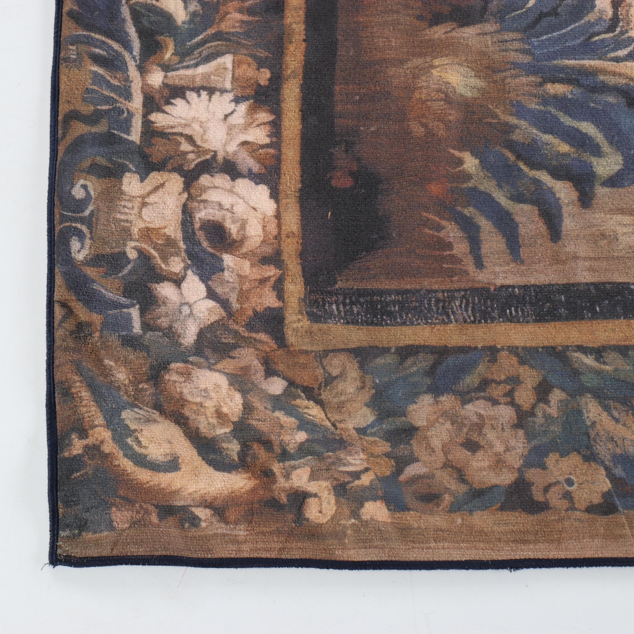 18th Century French Aubusson Verdure Style Wall Tapestry Print, Late 20th C