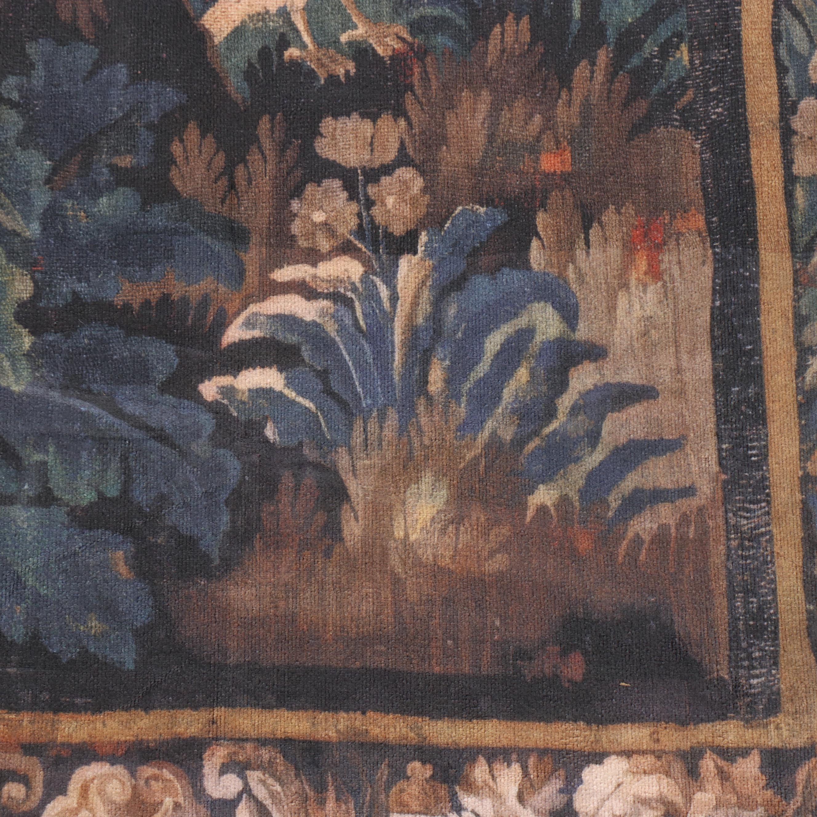 18th Century French Aubusson Verdure Style Wall Tapestry Print, Late 20th C