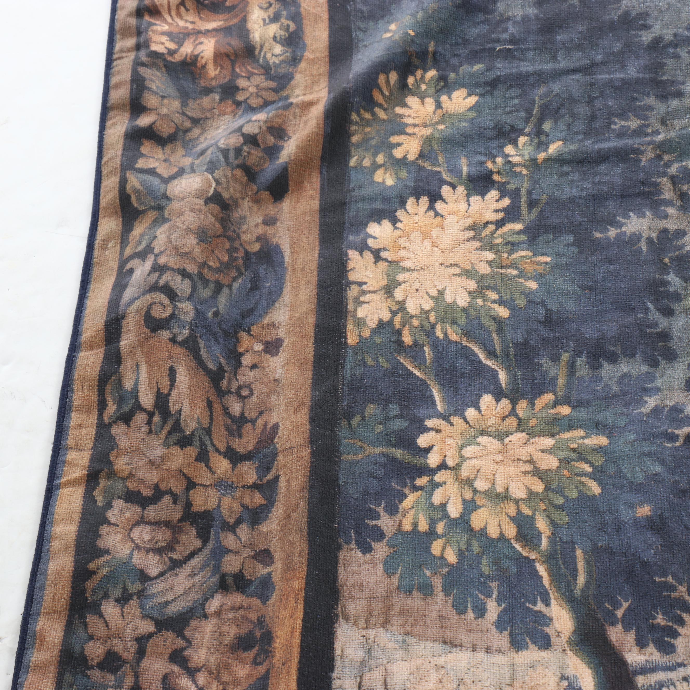 18th Century French Aubusson Verdure Style Wall Tapestry Print, Late 20th C