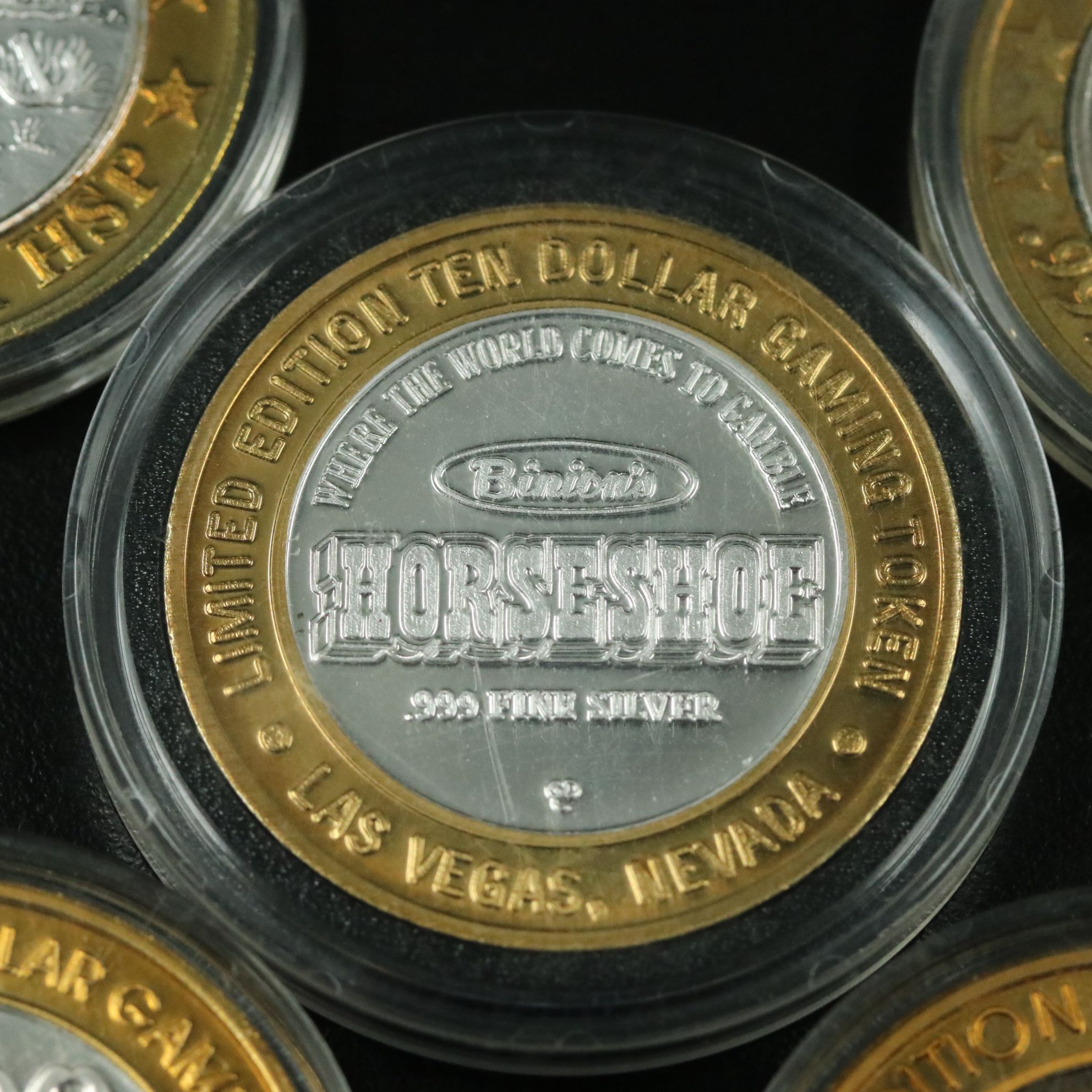 Five Casino Tokens with .999 Silver Centers