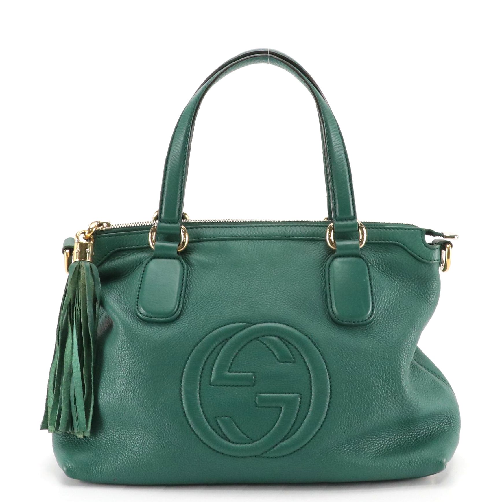 Gucci Soho Two-Way Tassel Zip Bag in Sea Green Grained Leather