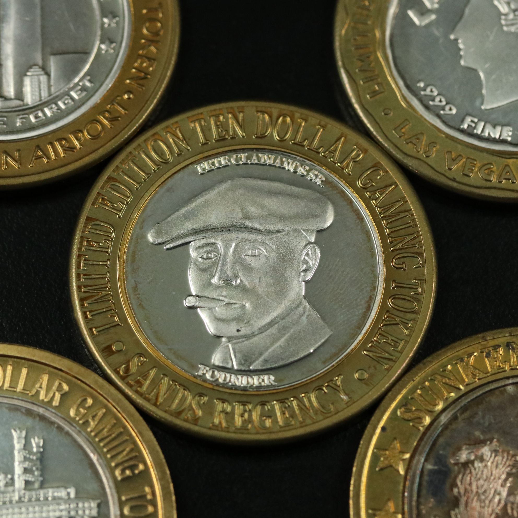 Five Ten Dollar Casino Tokens with .999 Silver Centers