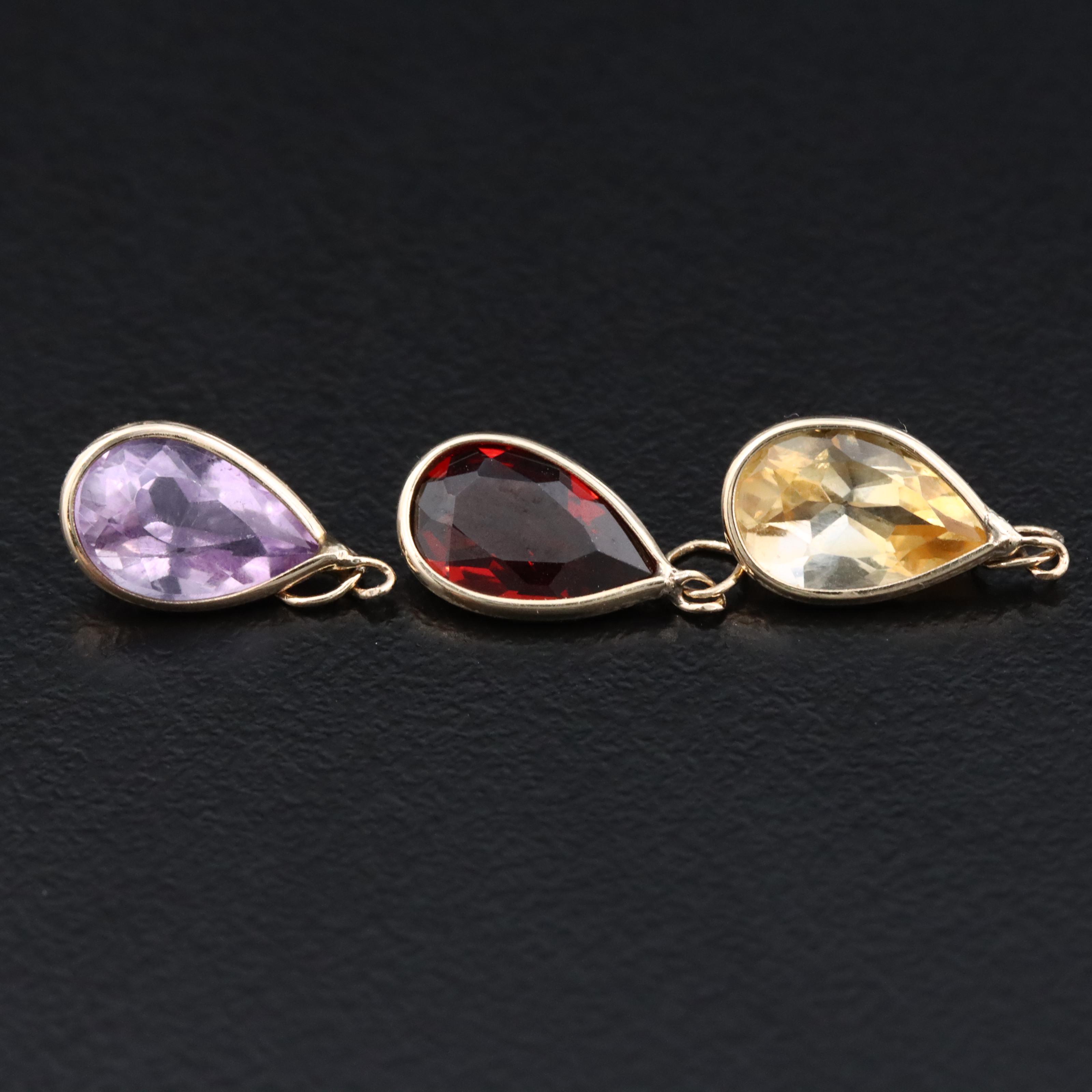 14K Amethyst, Garnet and Citrine Pendants