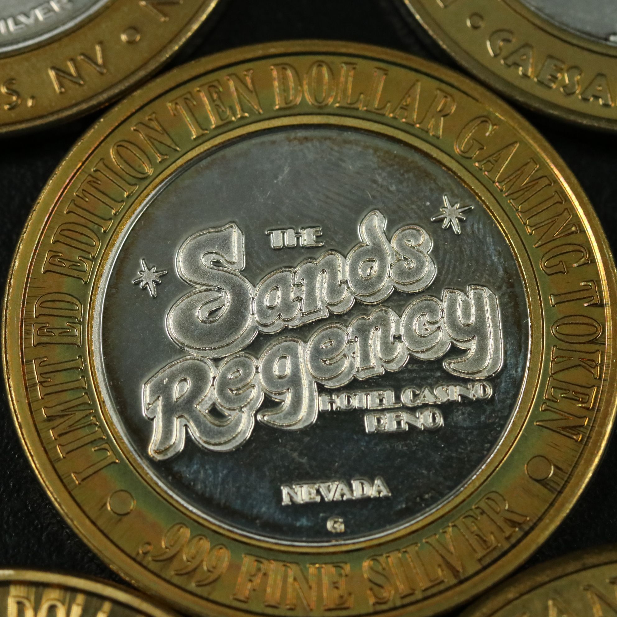 Five Ten Dollar Casino Tokens with .999 Silver Centers