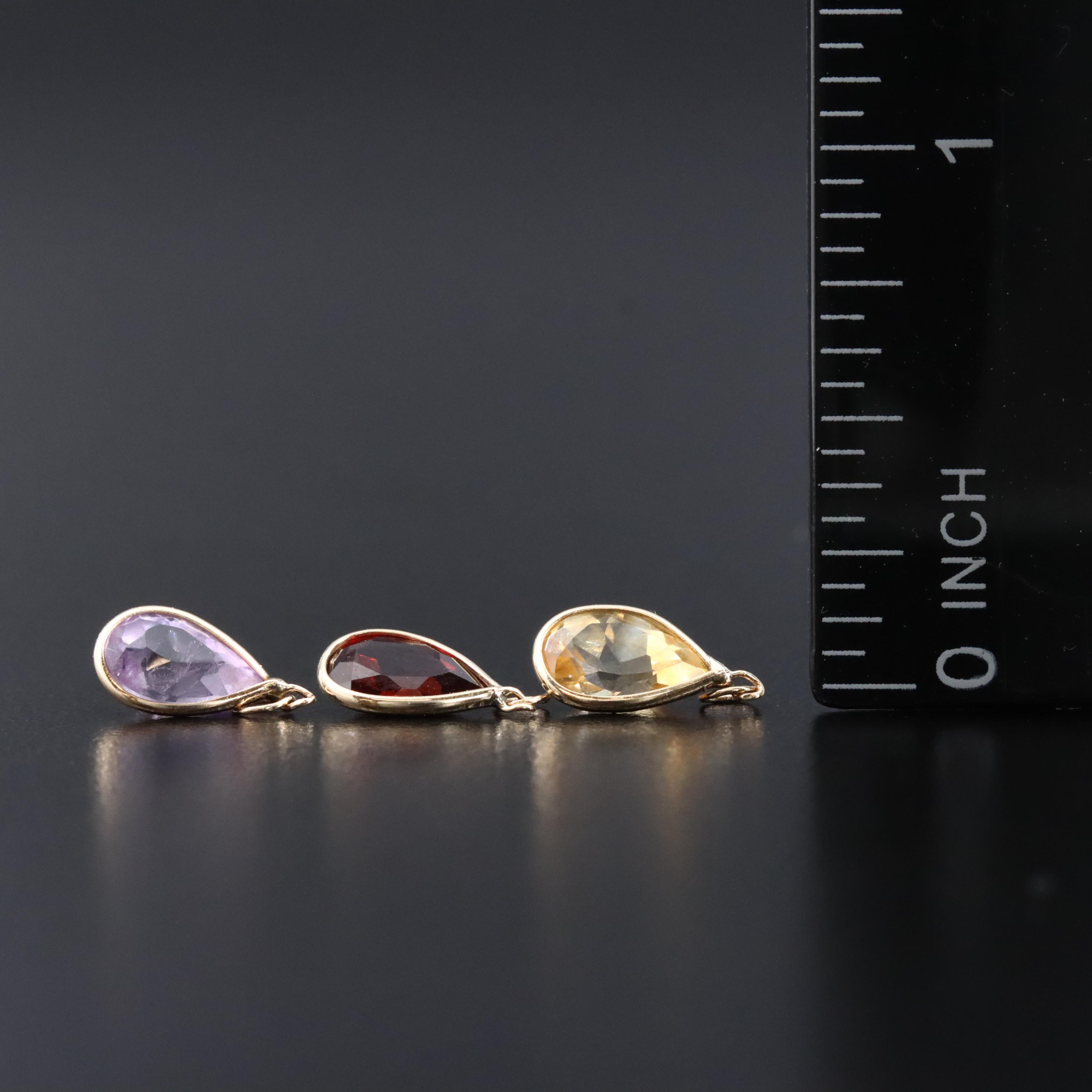 14K Amethyst, Garnet and Citrine Pendants