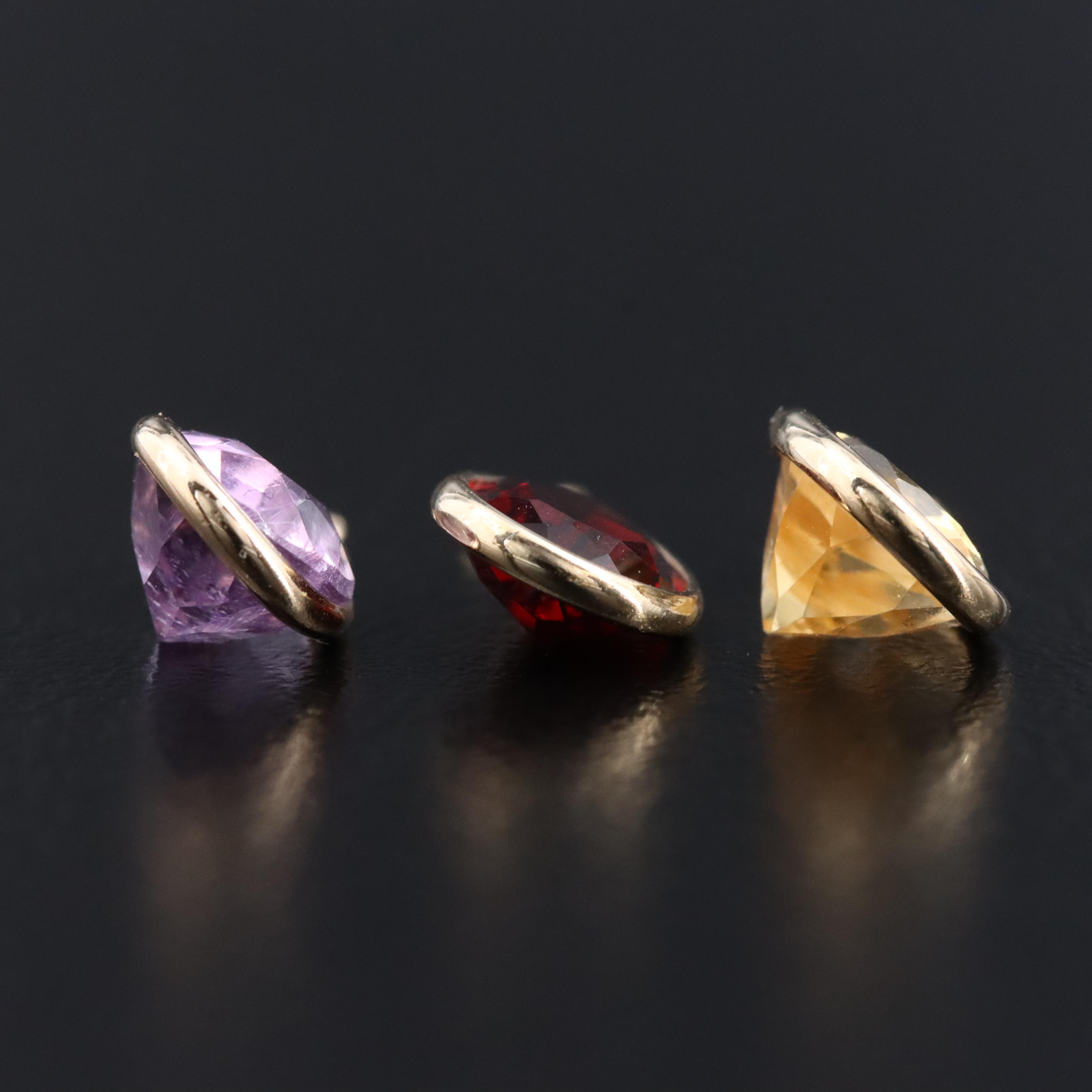 14K Amethyst, Garnet and Citrine Pendants