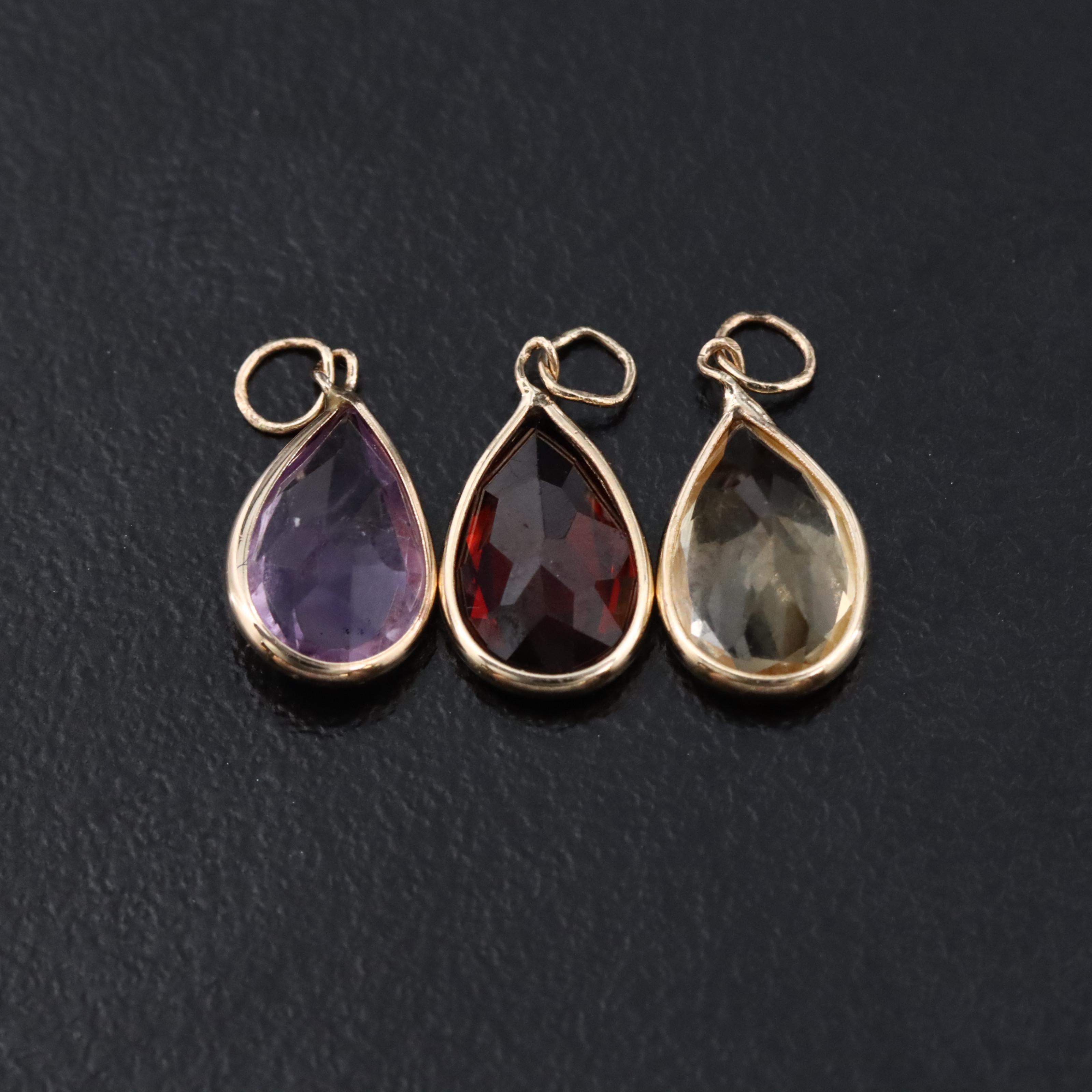 14K Amethyst, Garnet and Citrine Pendants