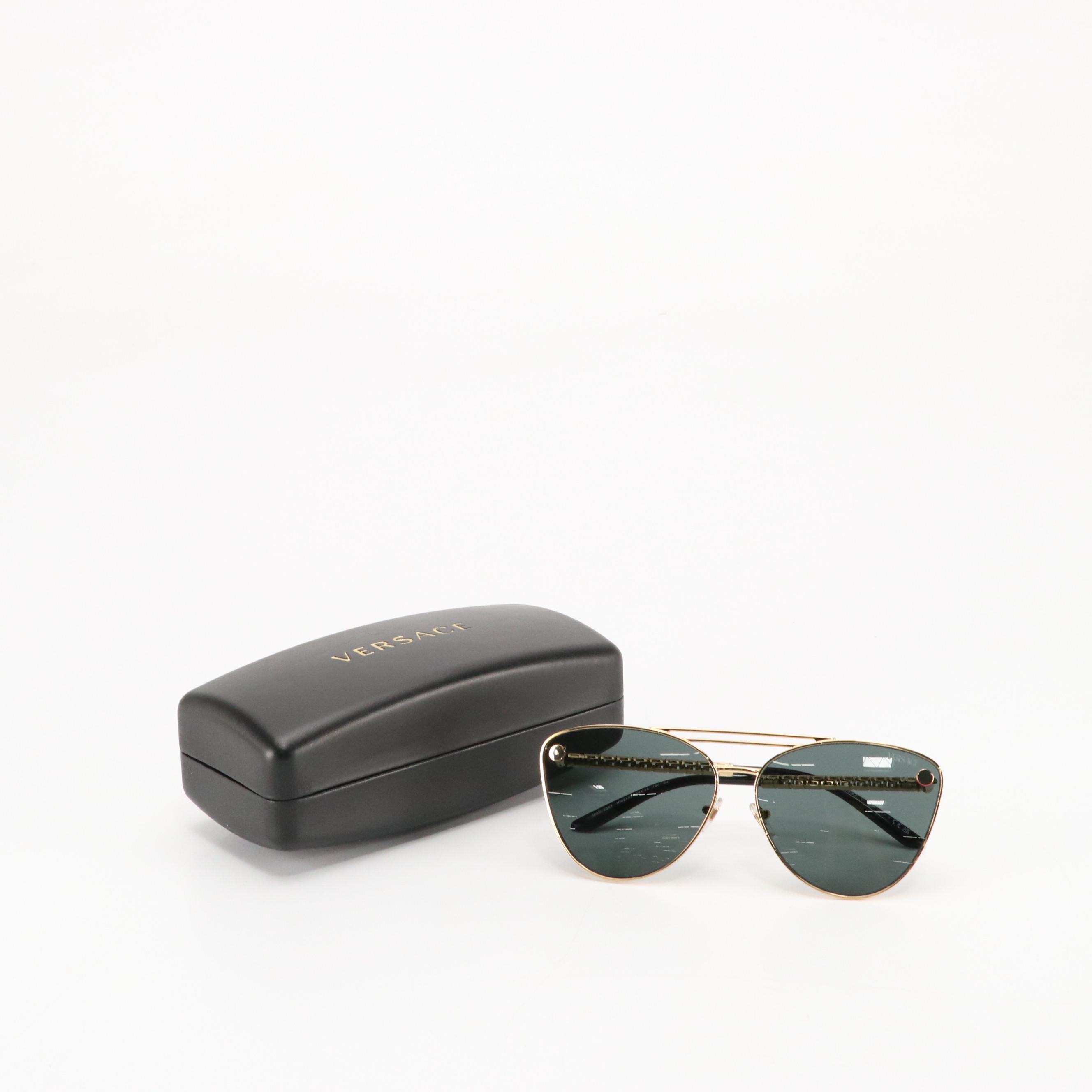 Versace Tubular Greca Cat-Eye Sunglasses in Black and Gold