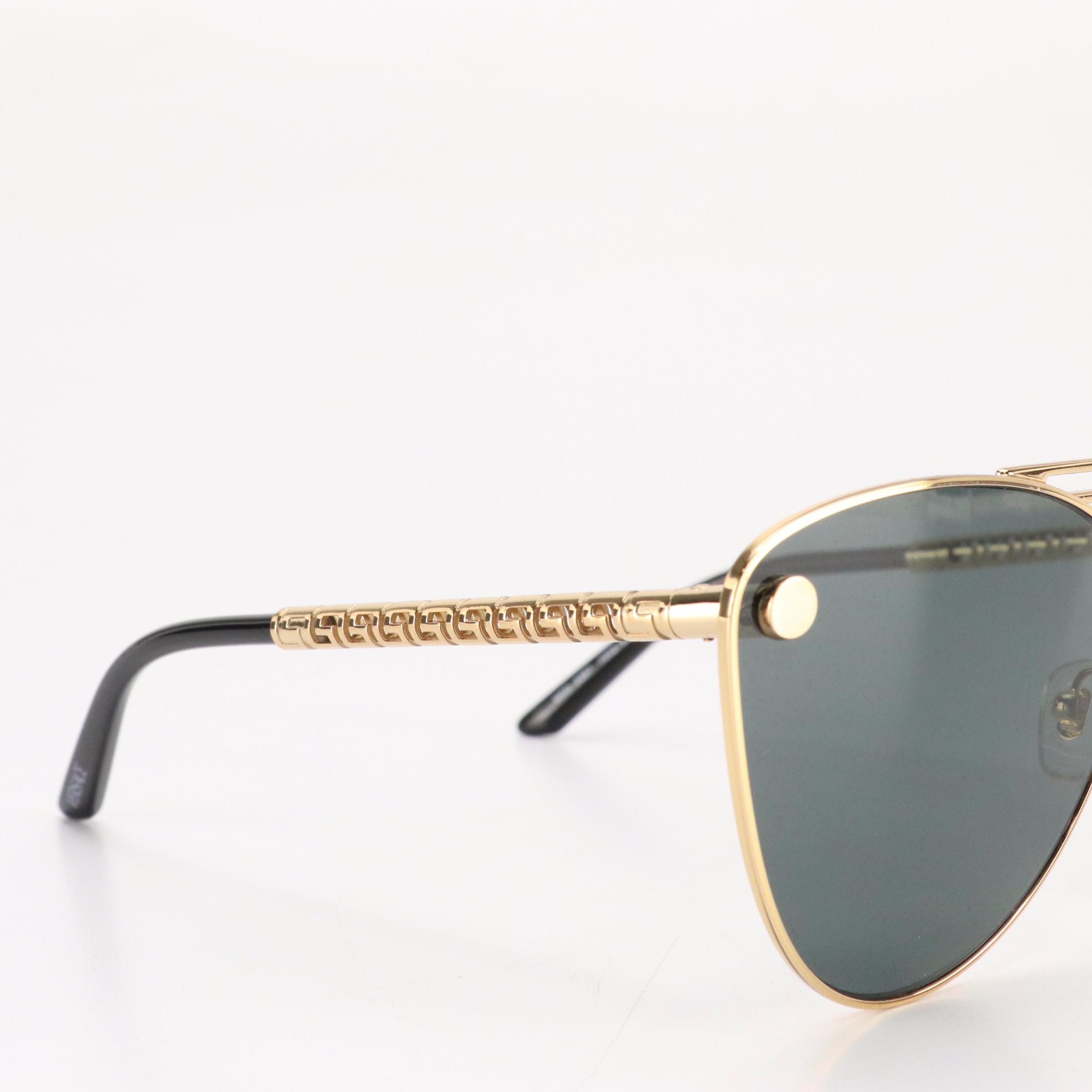 Versace Tubular Greca Cat-Eye Sunglasses in Black and Gold
