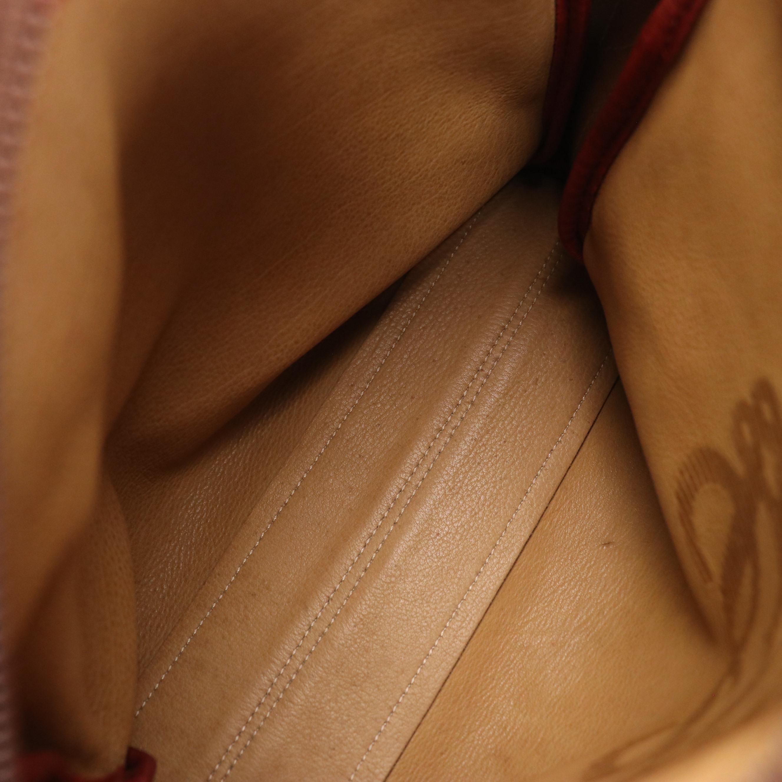 Loewe Domed Shoulder Bag in Tan Anagram Embossed Suede and Brown Leather Trim