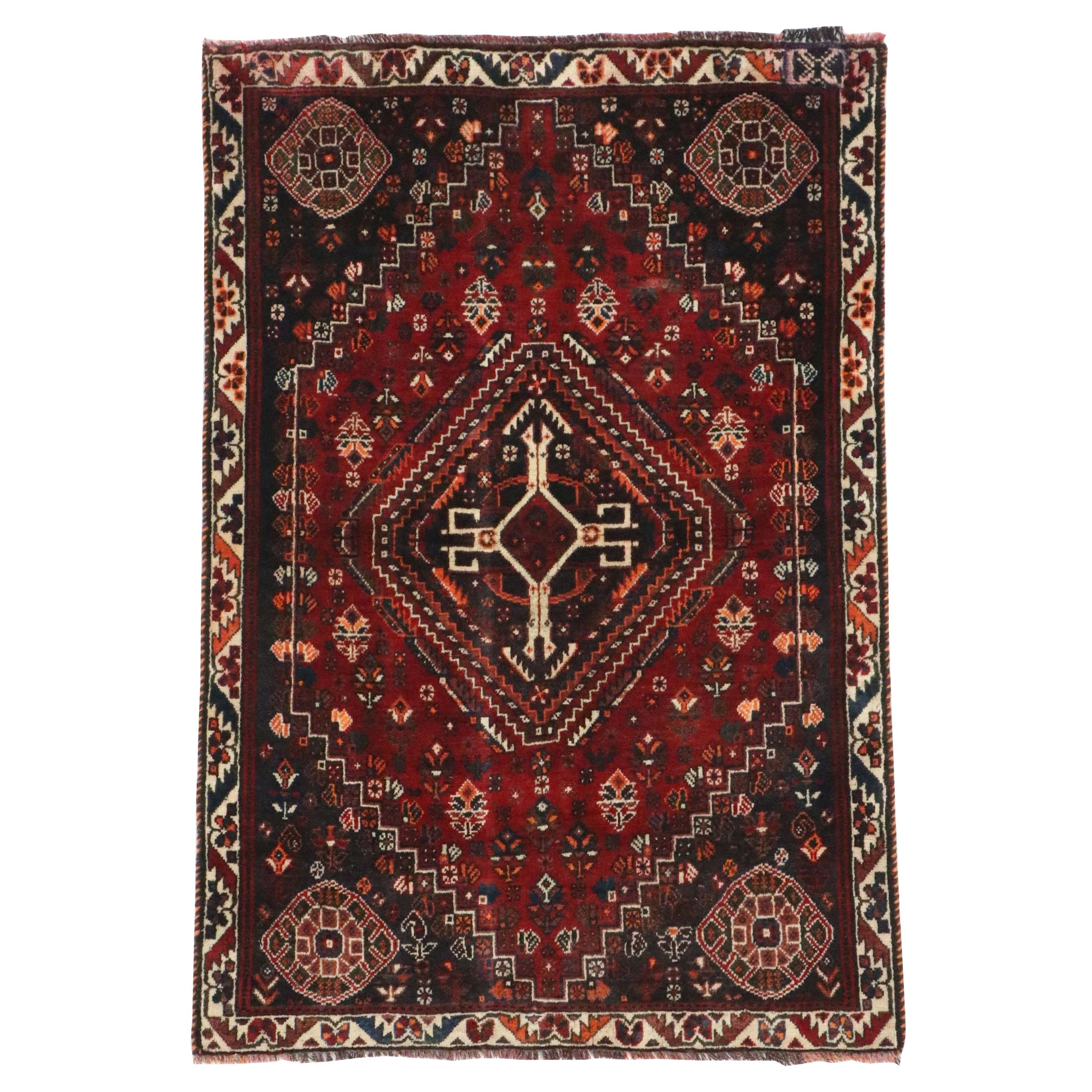 3' x 4'6 Hand-Knotted Persian Qashqai Accent Rug