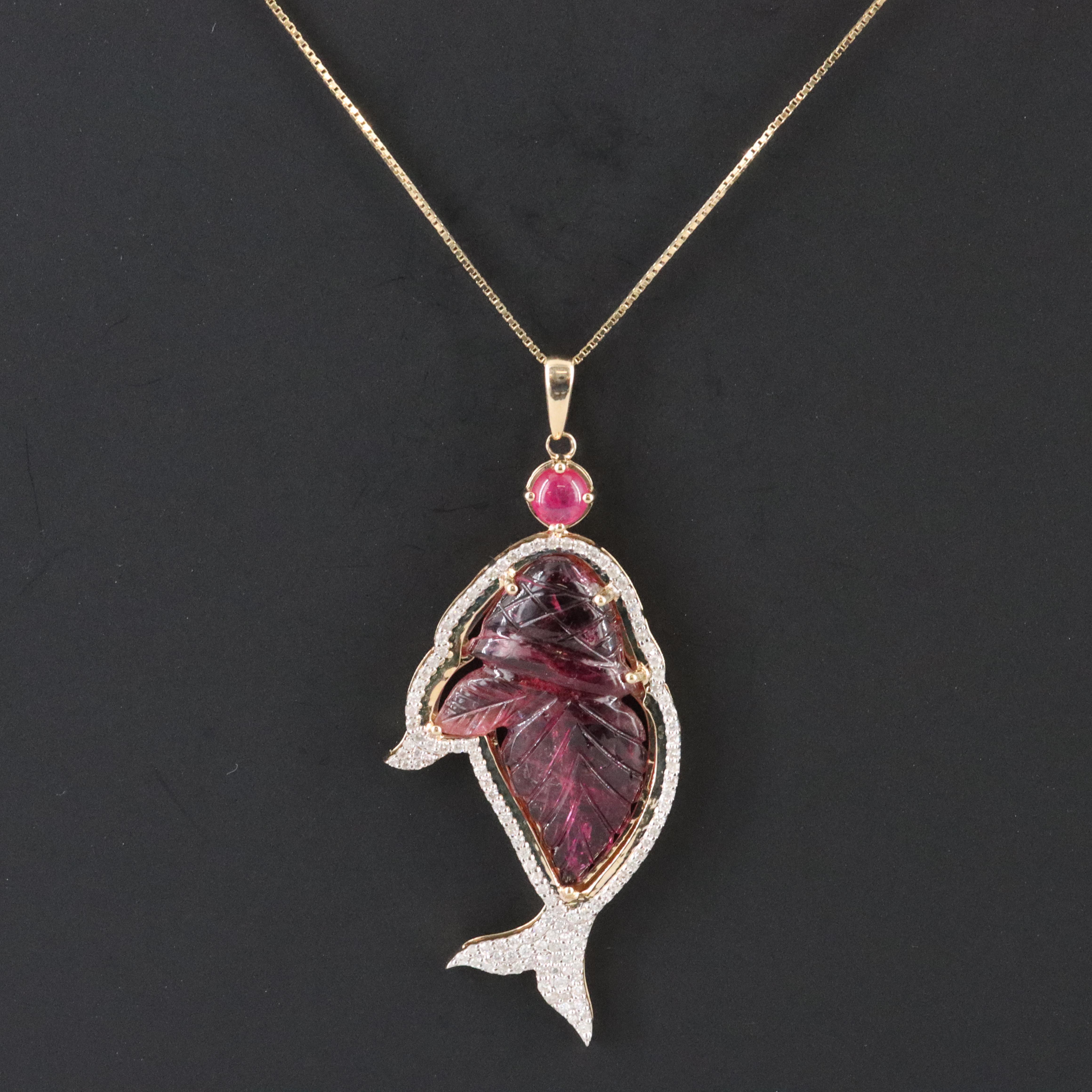 14K 15.08 CT Rubellite, Ruby and Diamond Pendant Necklace with IGI Report