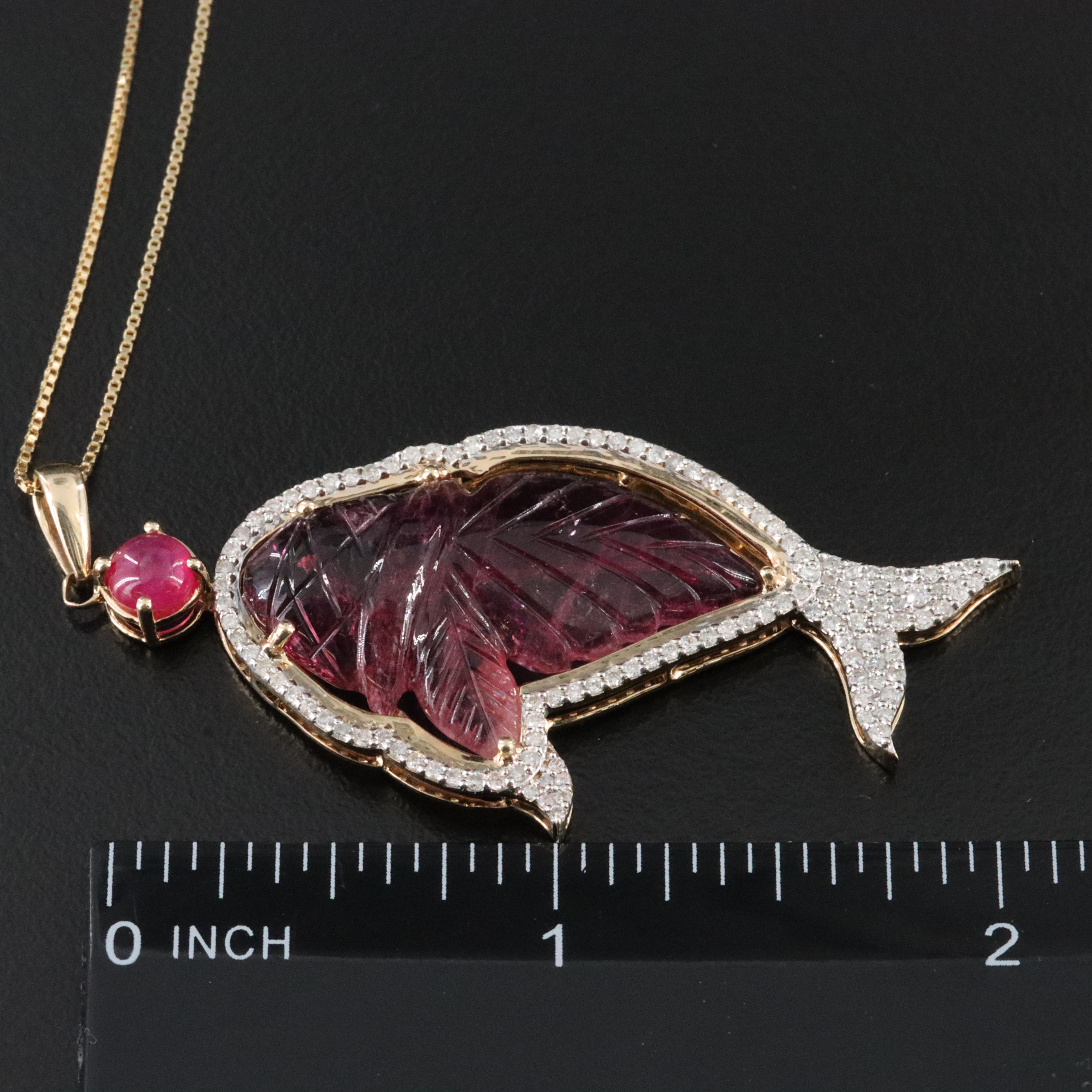 14K 15.08 CT Rubellite, Ruby and Diamond Pendant Necklace with IGI Report