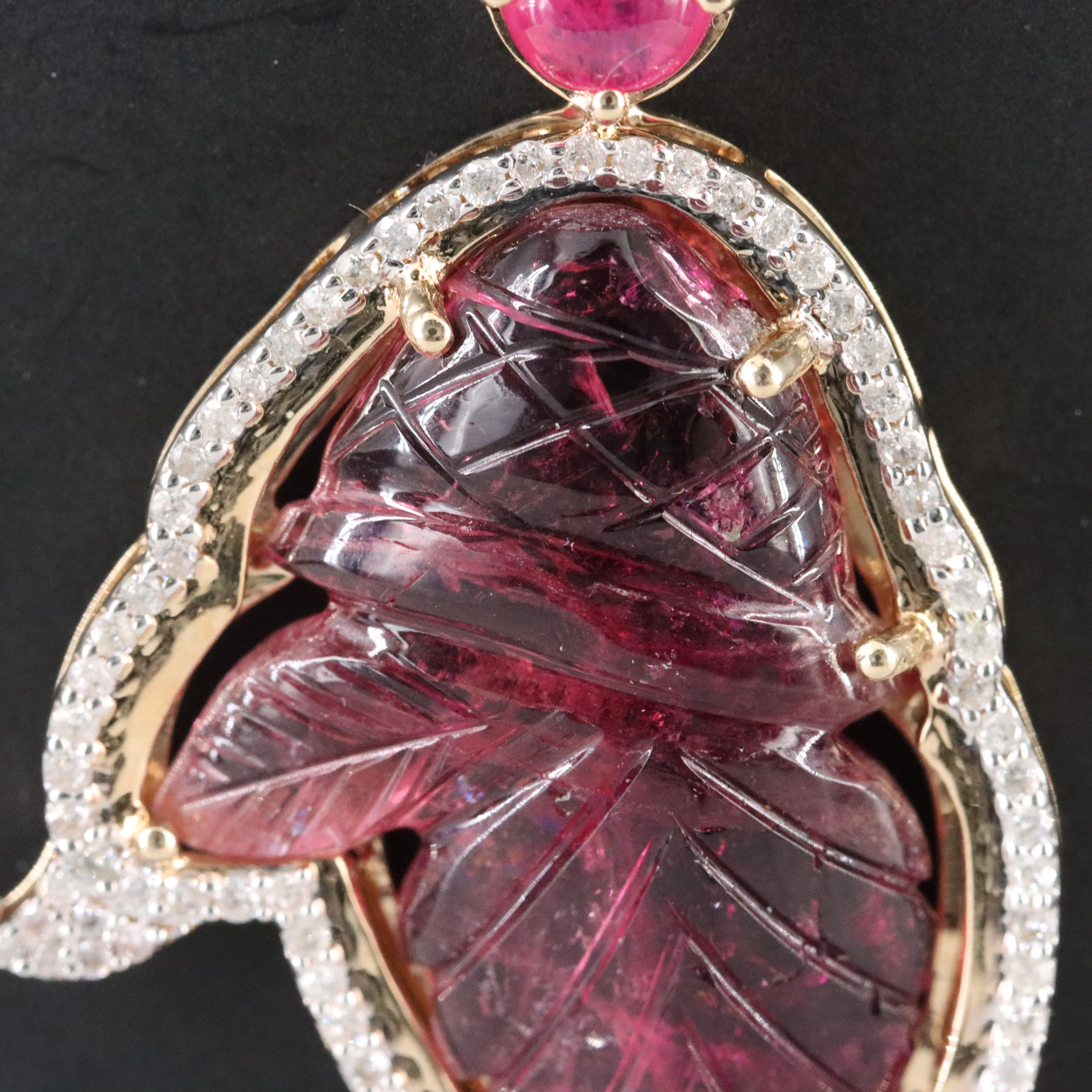 14K 15.08 CT Rubellite, Ruby and Diamond Pendant Necklace with IGI Report