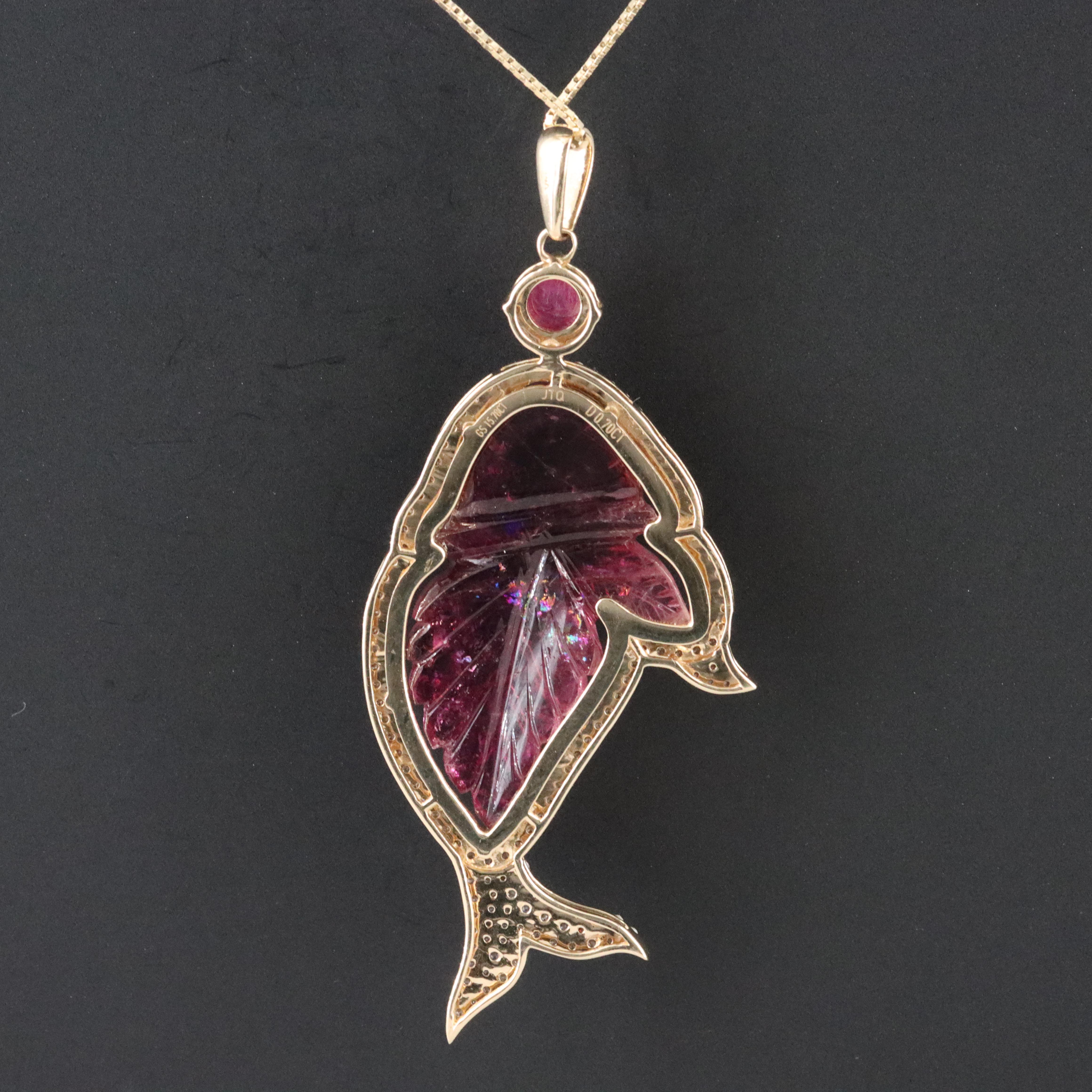 14K 15.08 CT Rubellite, Ruby and Diamond Pendant Necklace with IGI Report