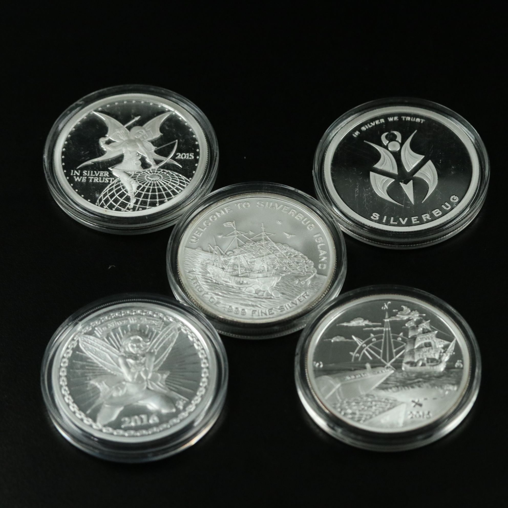 Five Uncirculated One Ounce .999 Silver Rounds