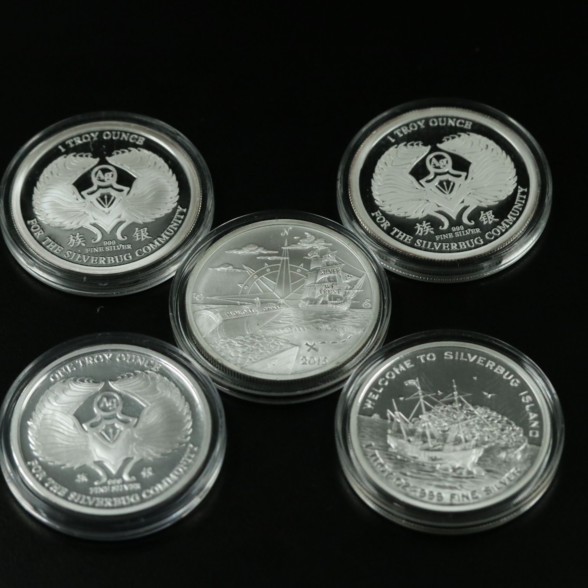 Five Uncirculated One Ounce .999 Silver Rounds