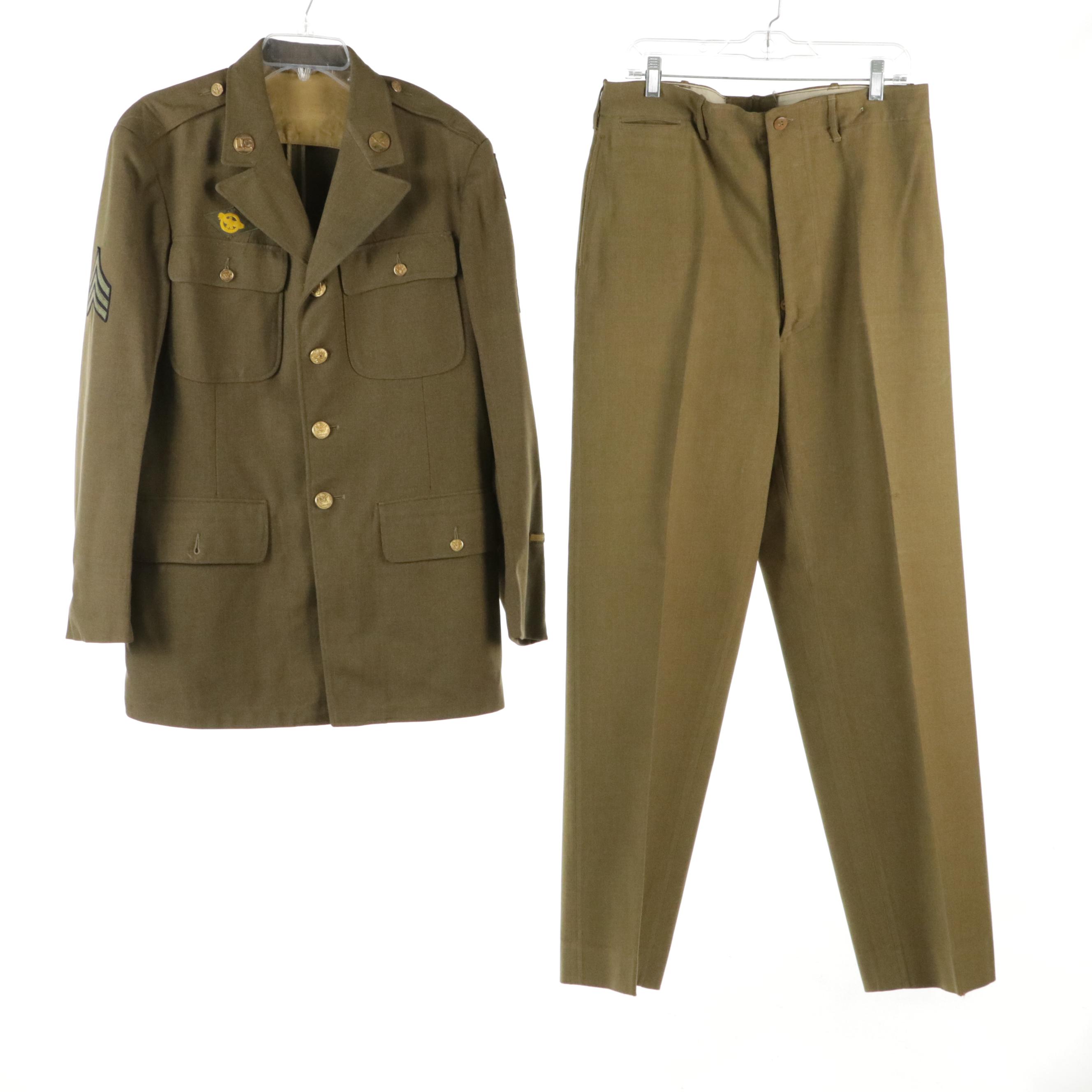 WWII Era US Army Service Dress Uniform, Overcoat, and Rubber-Lined Slicker