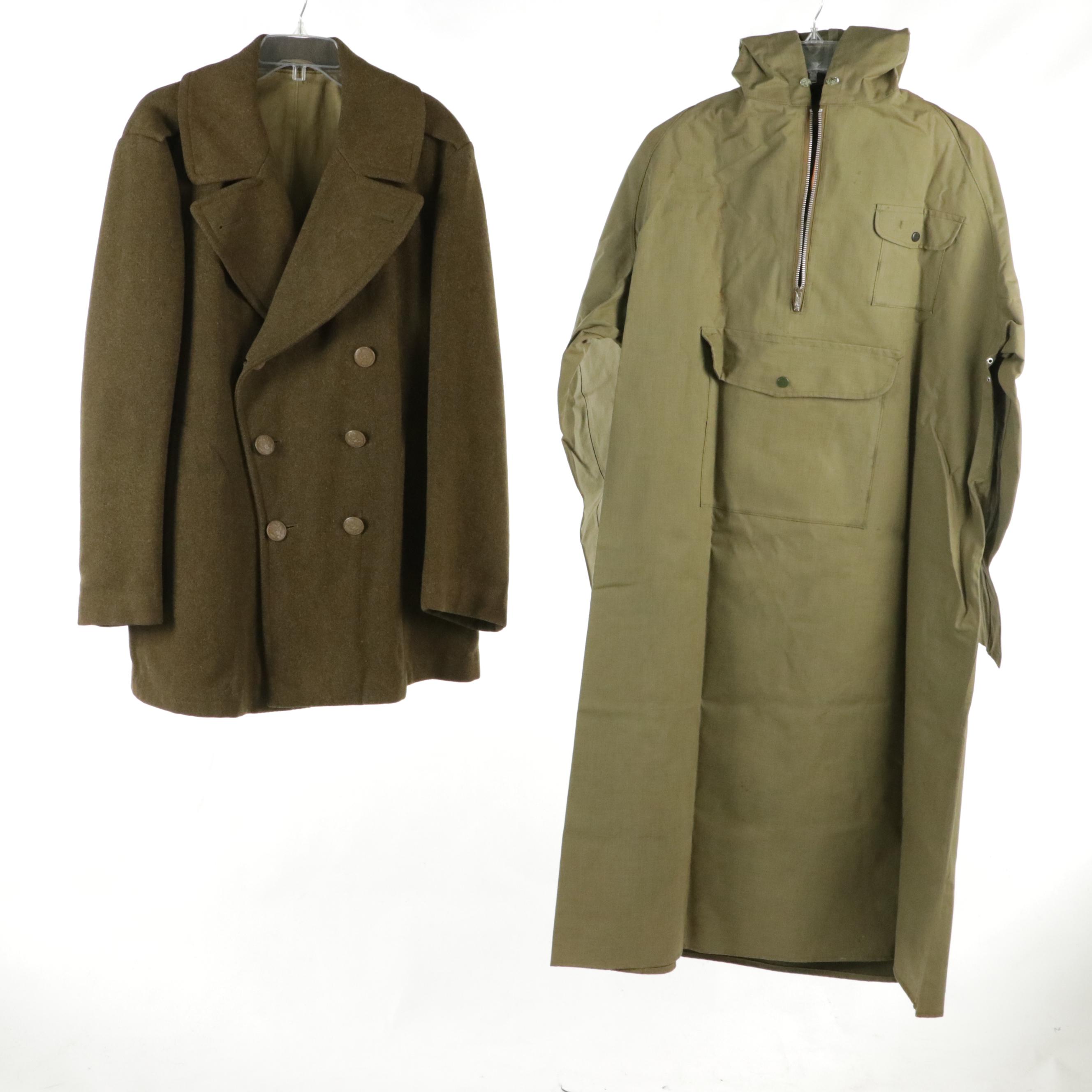 WWII Era US Army Service Dress Uniform, Overcoat, and Rubber-Lined Slicker