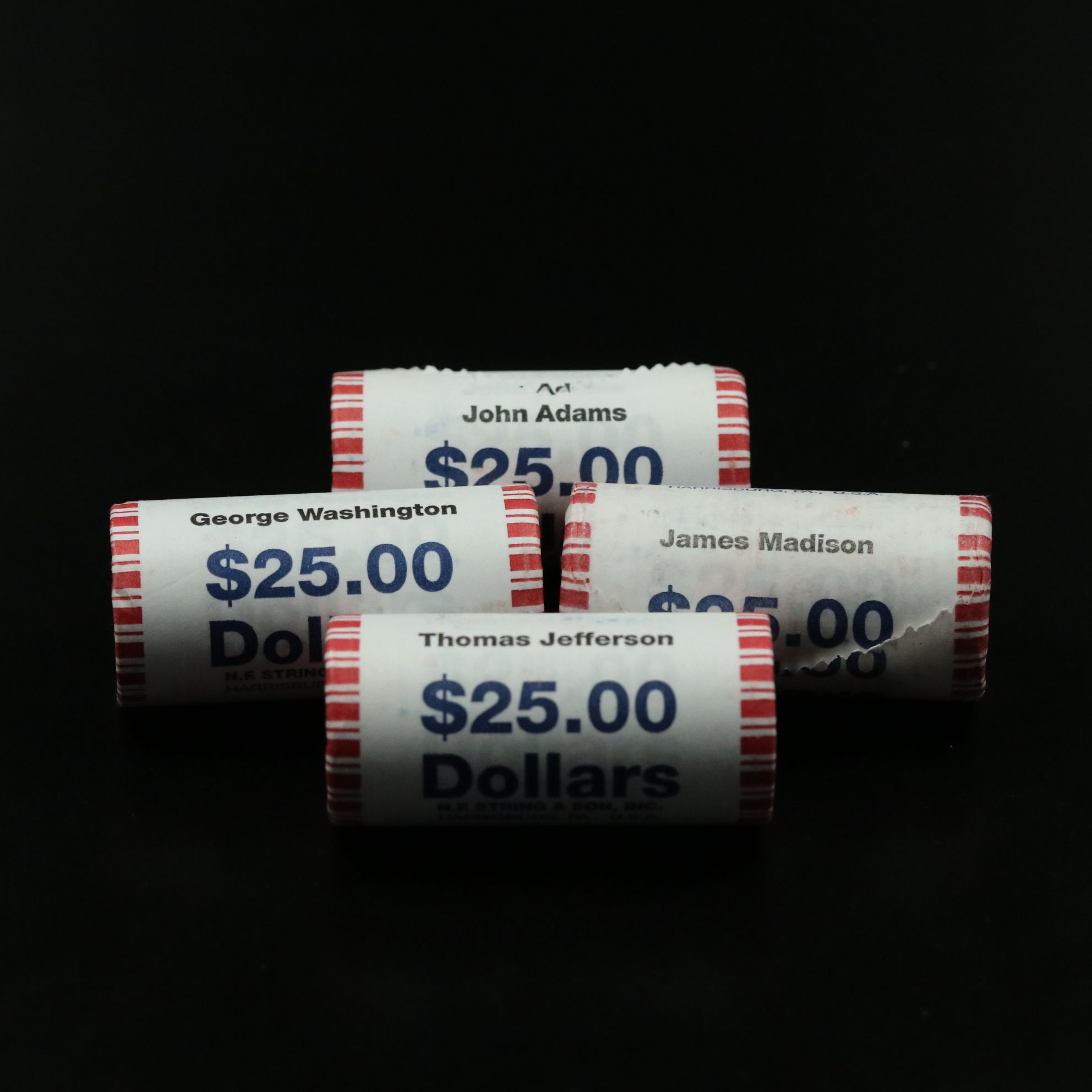 Four Different Mint Rolls of 25 Presidential Dollars