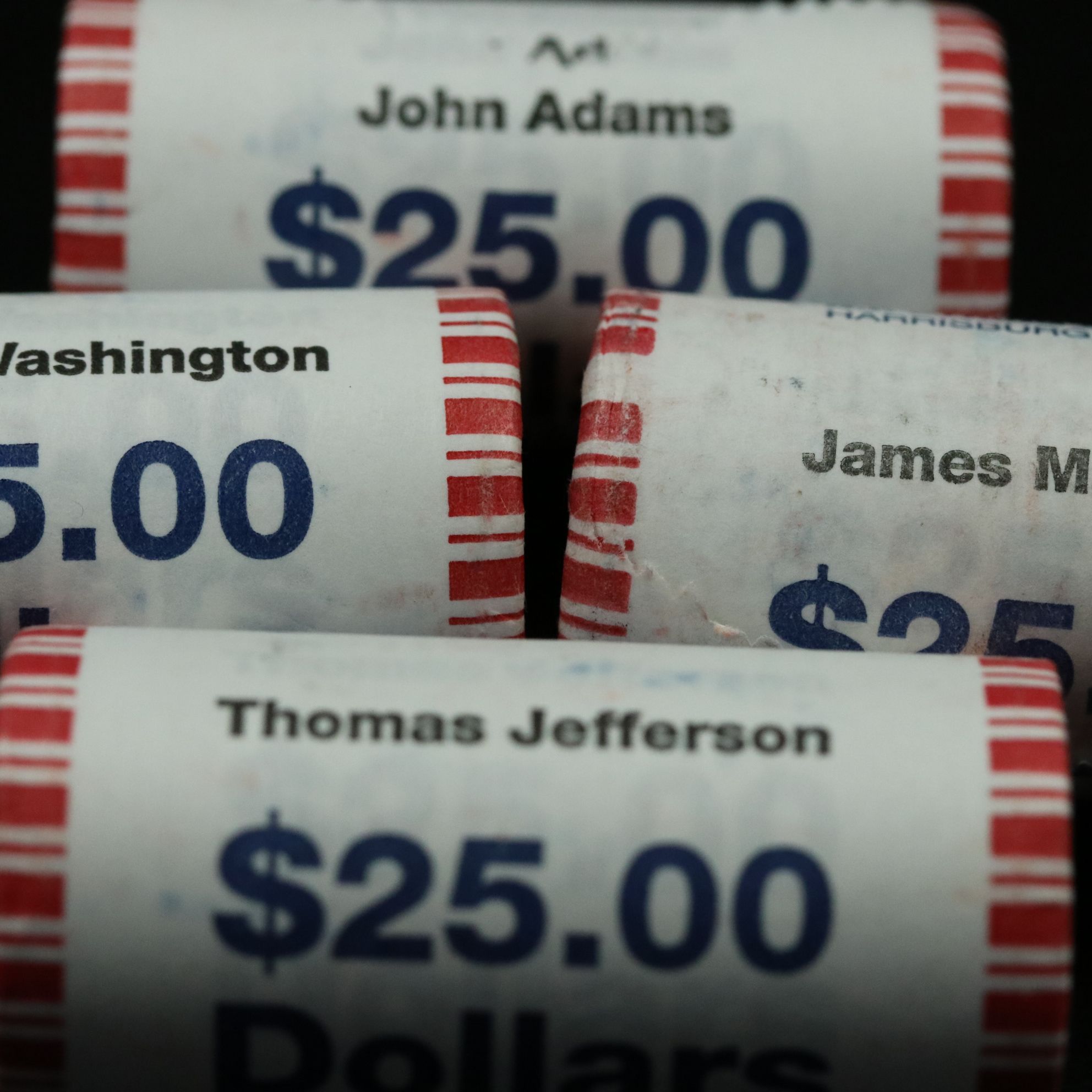 Four Different Mint Rolls of 25 Presidential Dollars