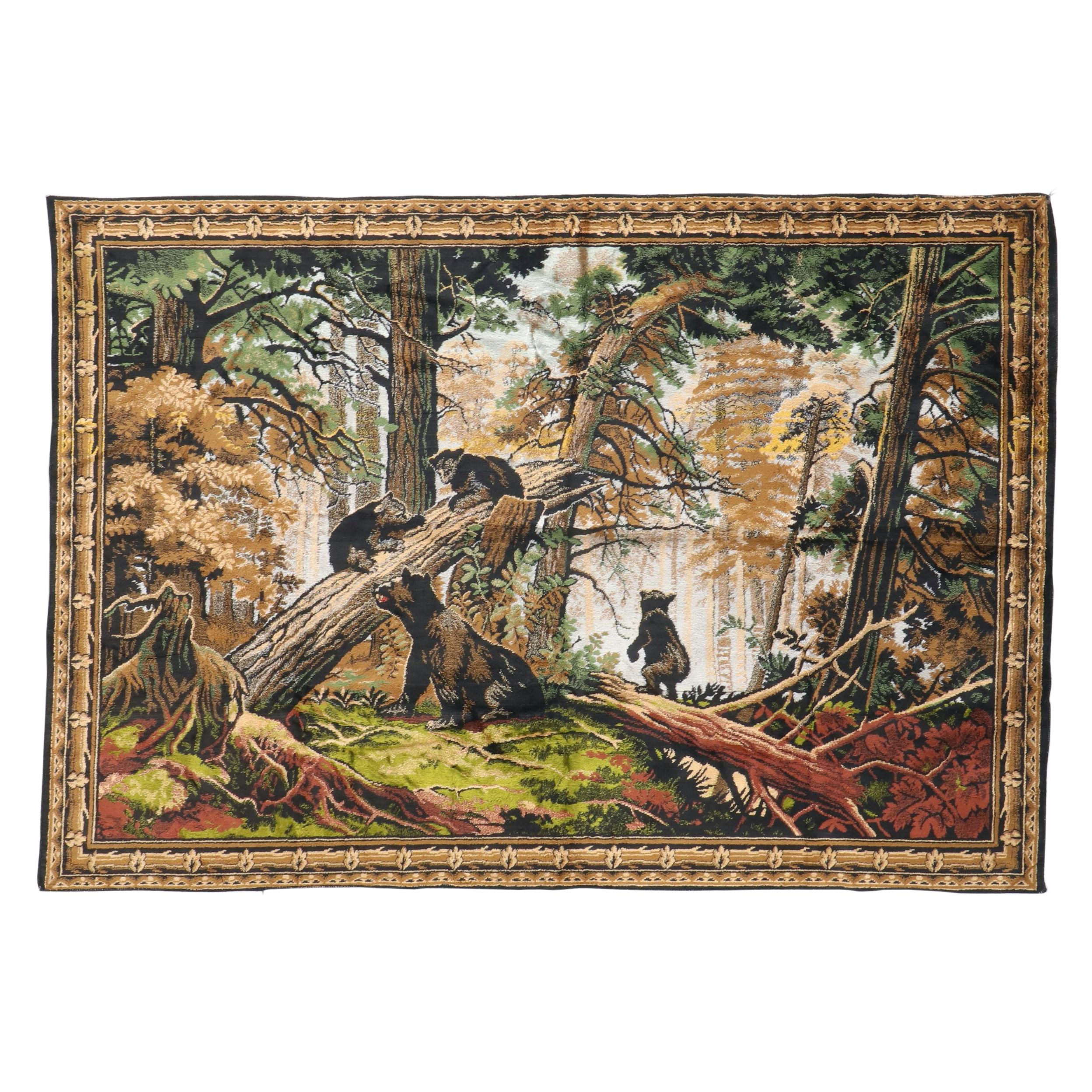 Italian Tufted Black Bear and Cubs Forest Scenery Wall Panel