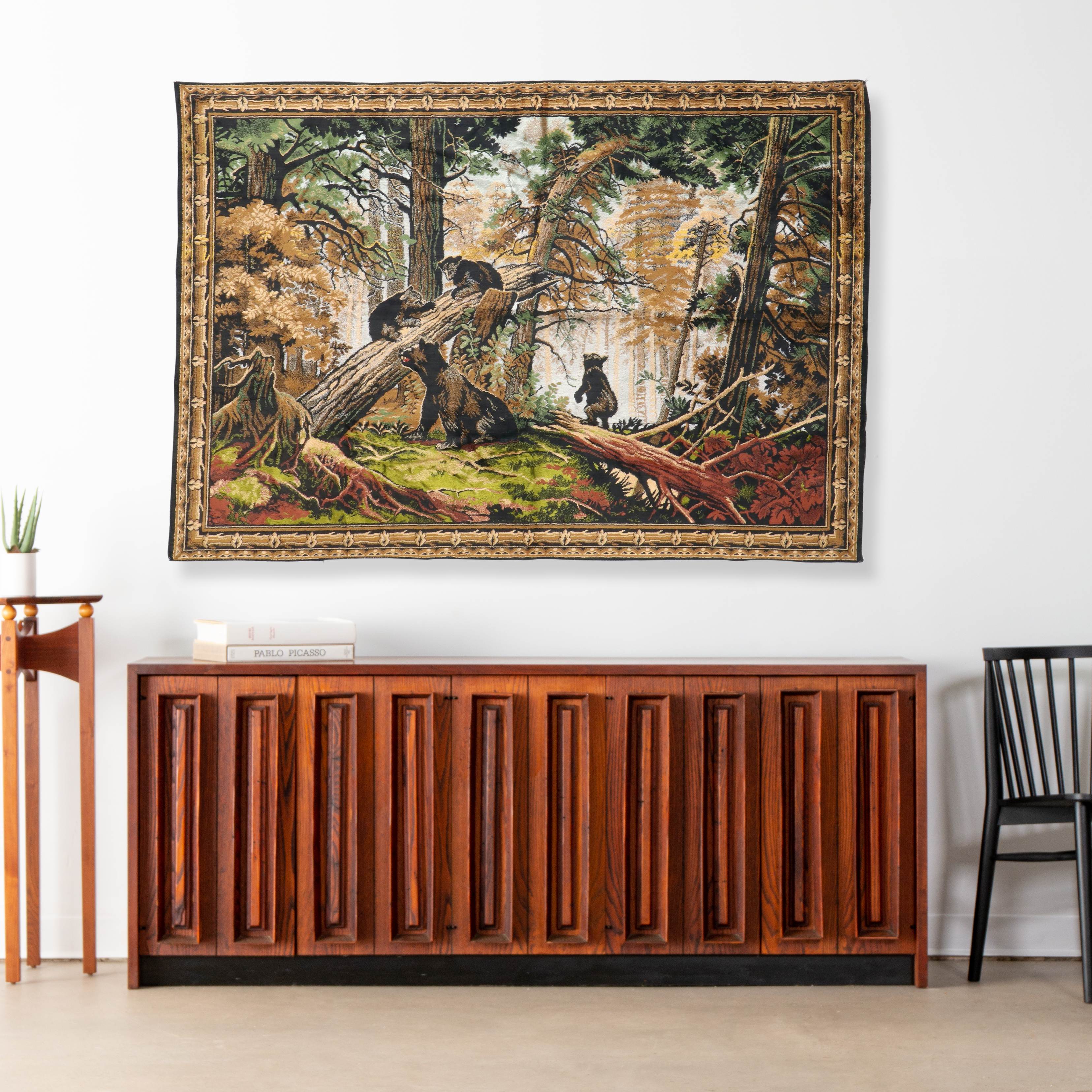 Italian Tufted Black Bear and Cubs Forest Scenery Wall Panel