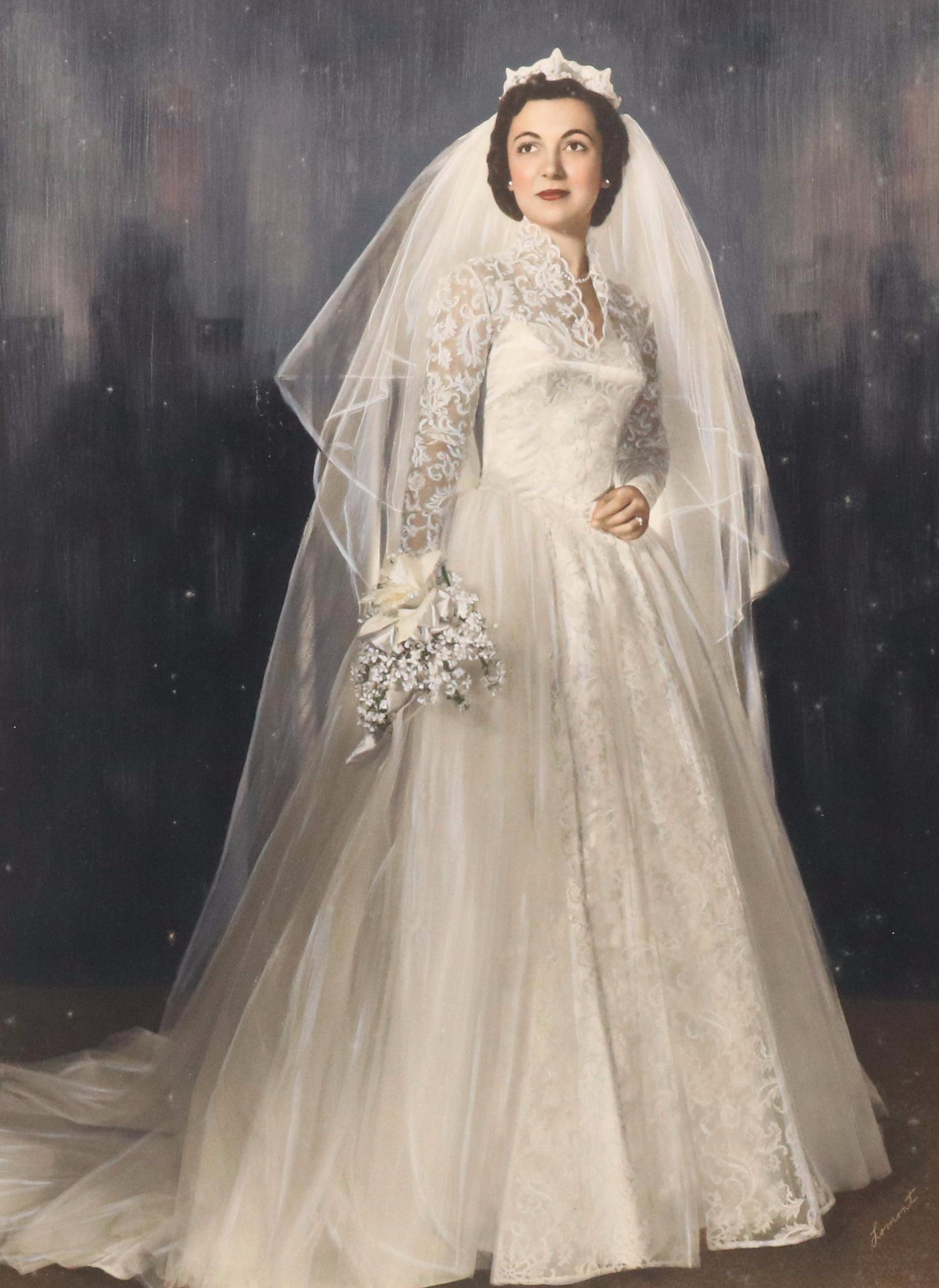 Embellished Photograph Portrait of a Bride, Mid-20th Century