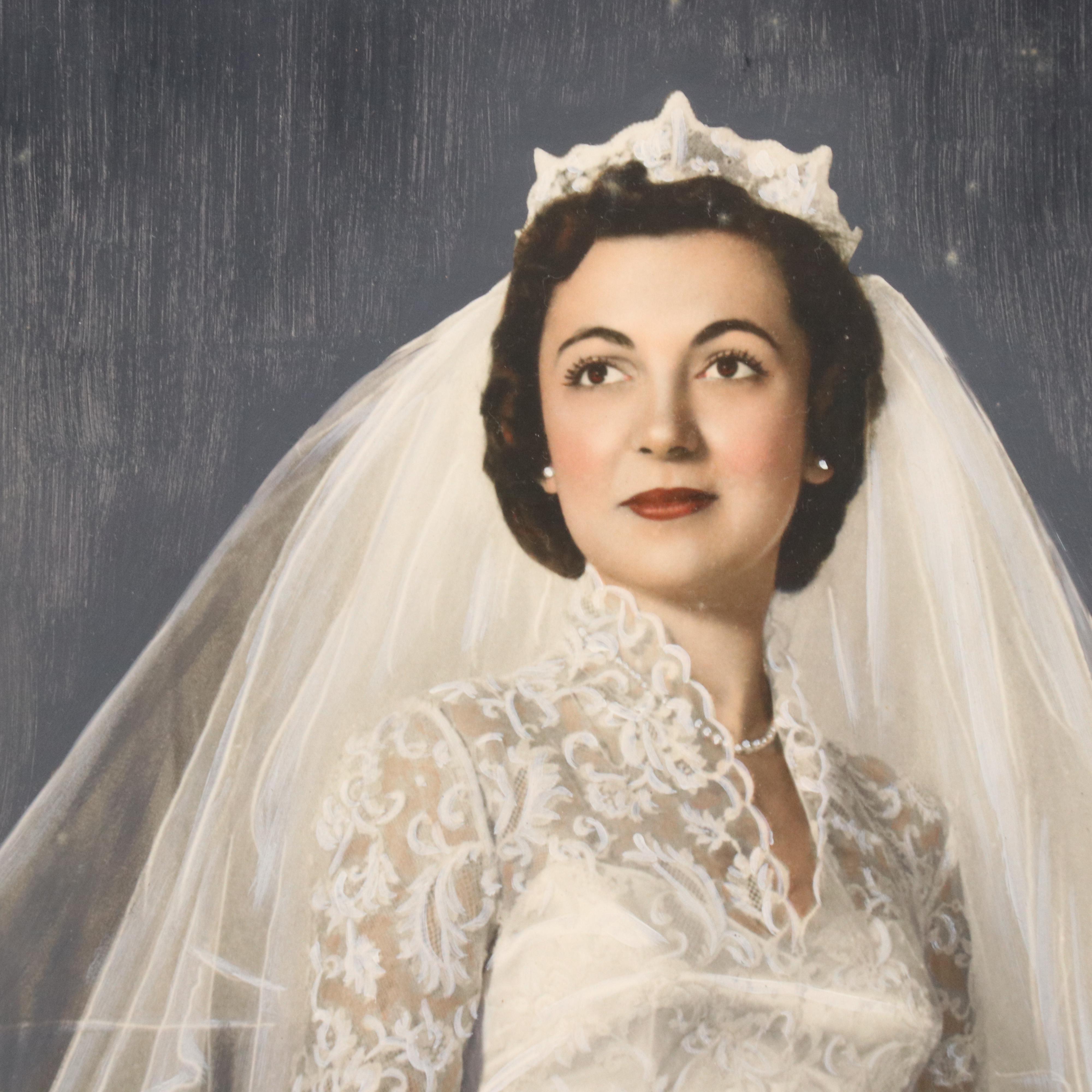Embellished Photograph Portrait of a Bride, Mid-20th Century