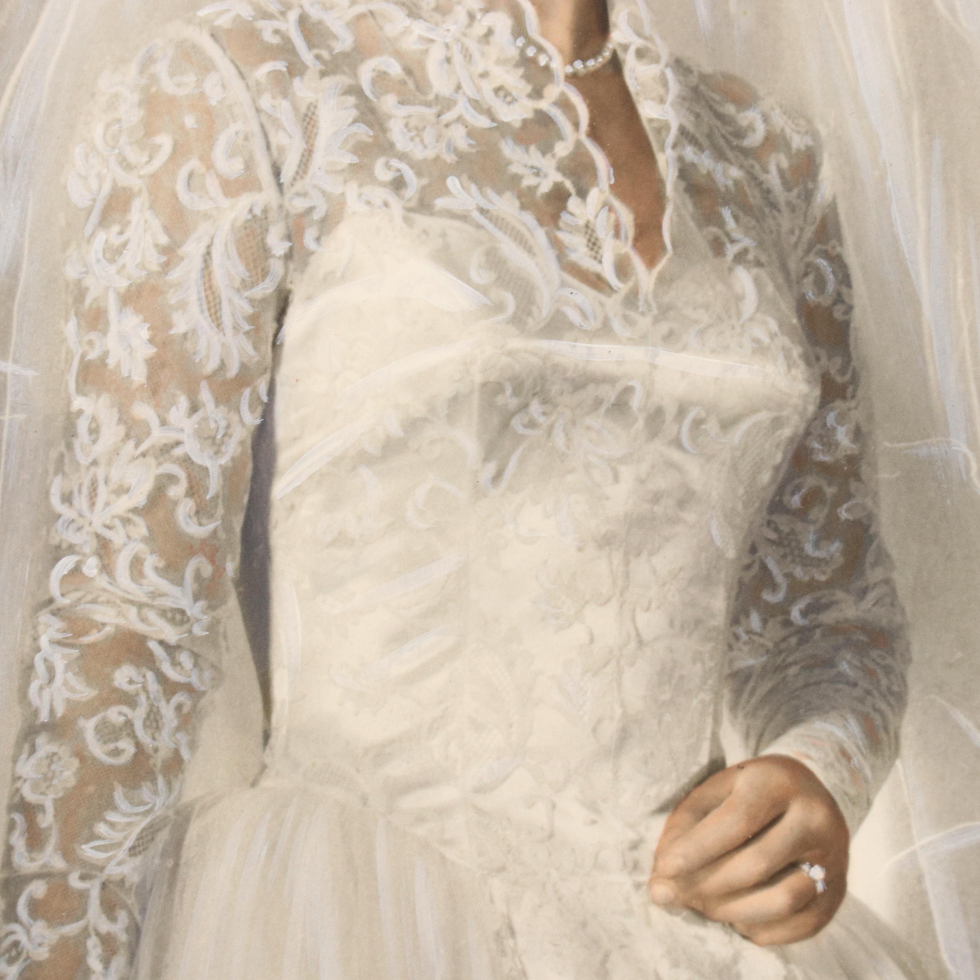 Embellished Photograph Portrait of a Bride, Mid-20th Century