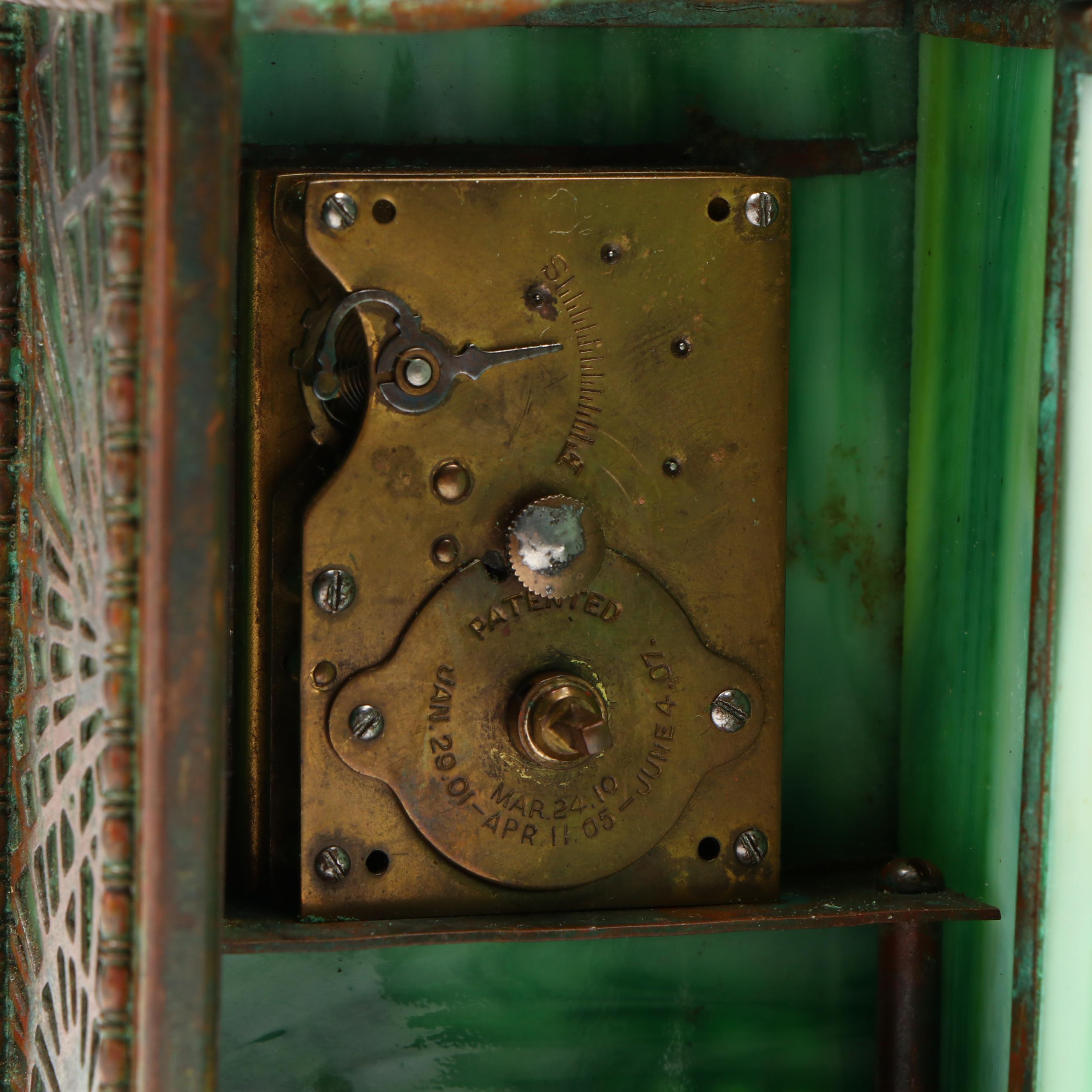 Tiffany Studios "Grapevine" Bronze and Green Slag Glass Clock