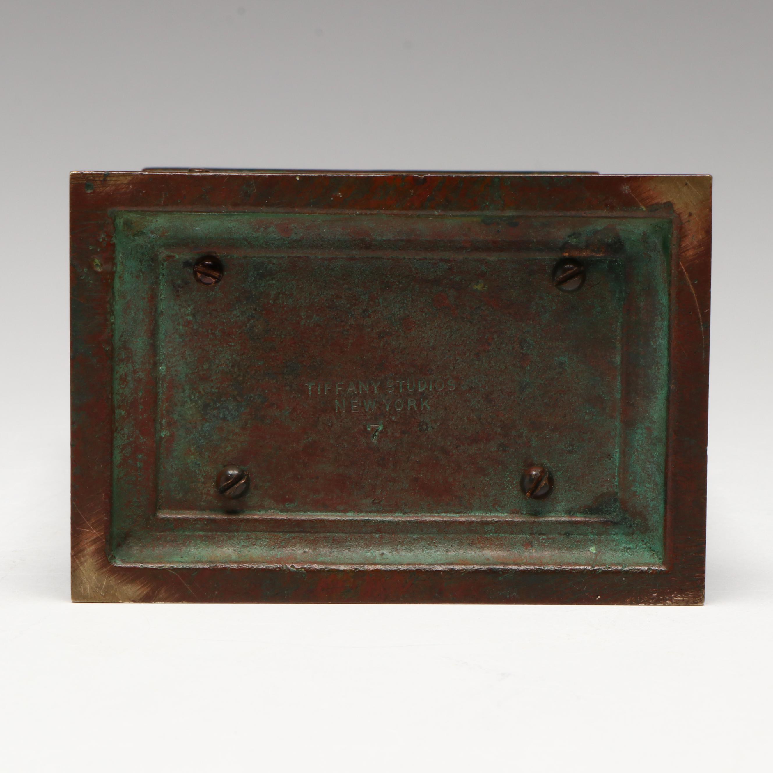 Tiffany Studios "Grapevine" Bronze and Green Slag Glass Clock