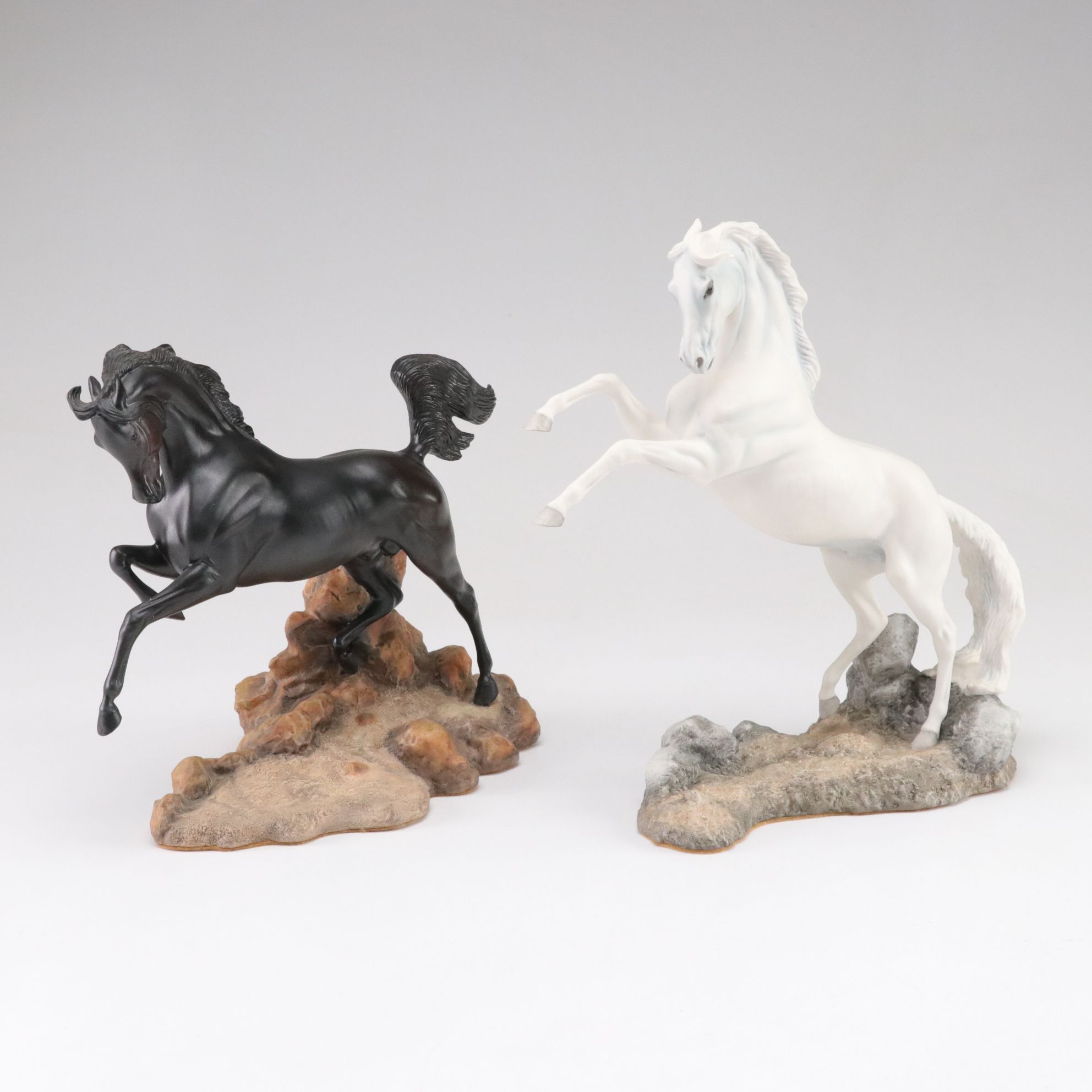 Franklin Mint Hand-Painted Porcelain Horse Figurines "Fury" and "Silver"