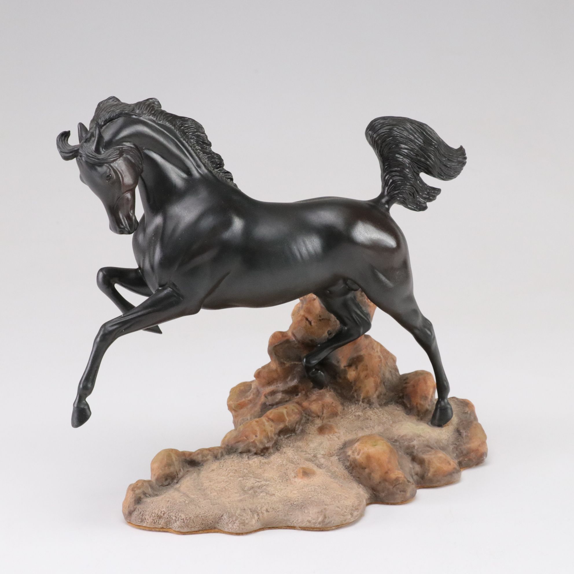 Franklin Mint Hand-Painted Porcelain Horse Figurines "Fury" and "Silver"