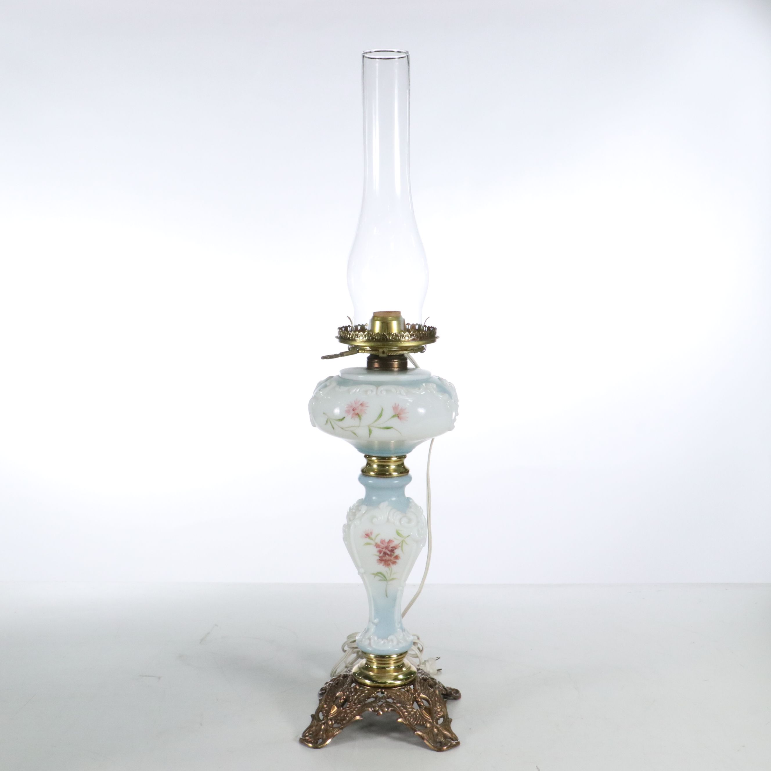 Victorian Style Paint-Decorated Milk Glass Single Globe Parlor Lamp