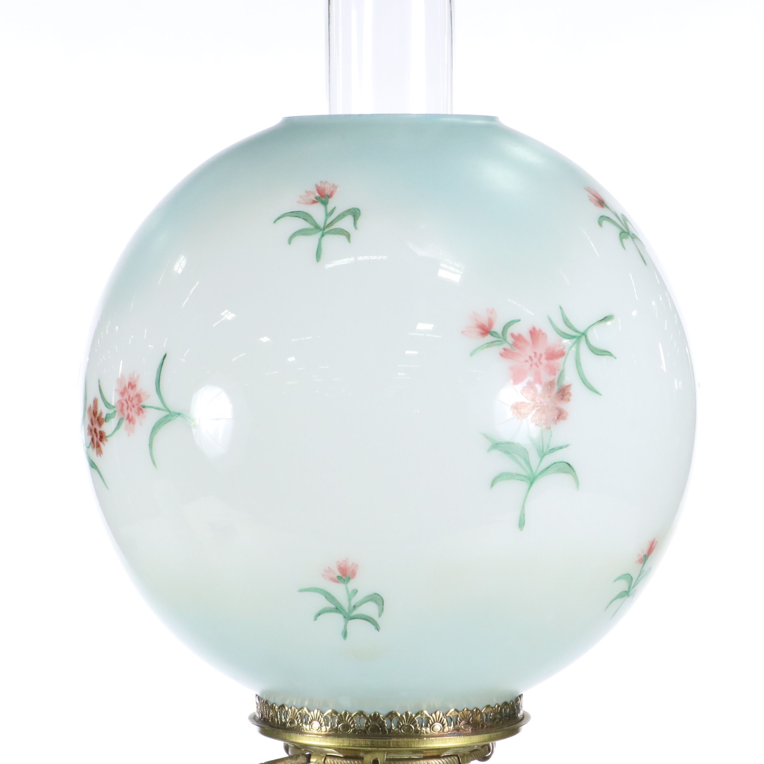 Victorian Style Paint-Decorated Milk Glass Single Globe Parlor Lamp
