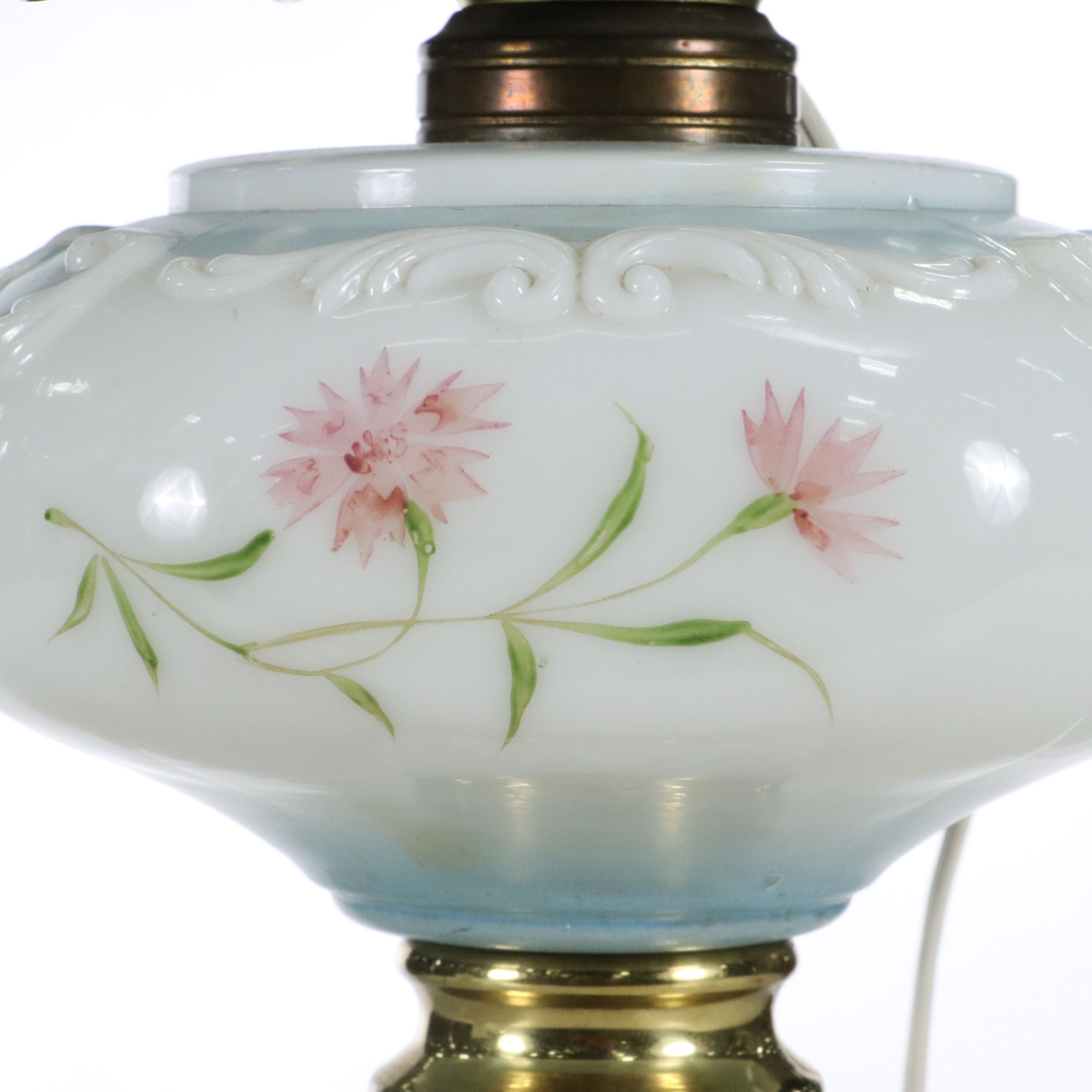 Victorian Style Paint-Decorated Milk Glass Single Globe Parlor Lamp