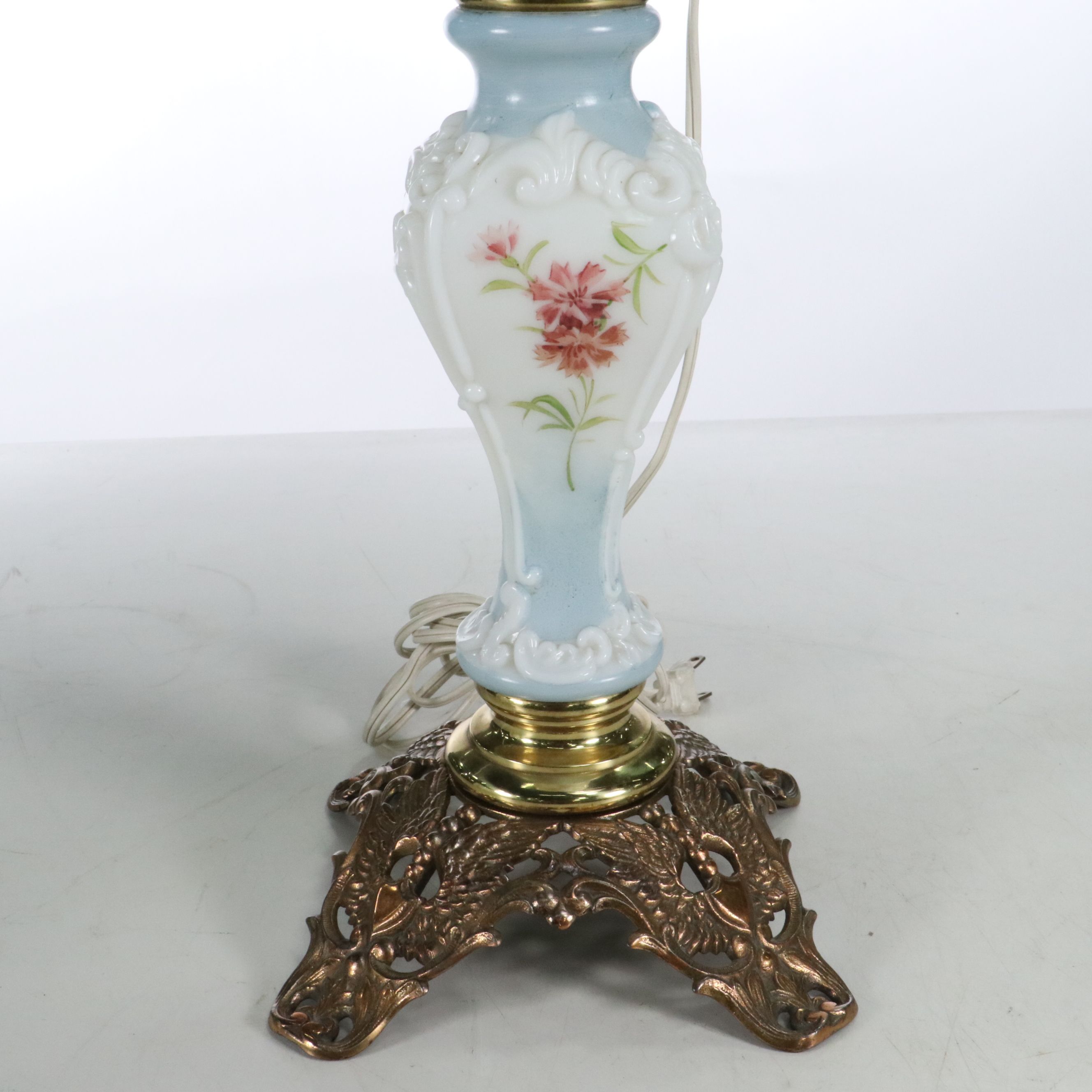 Victorian Style Paint-Decorated Milk Glass Single Globe Parlor Lamp