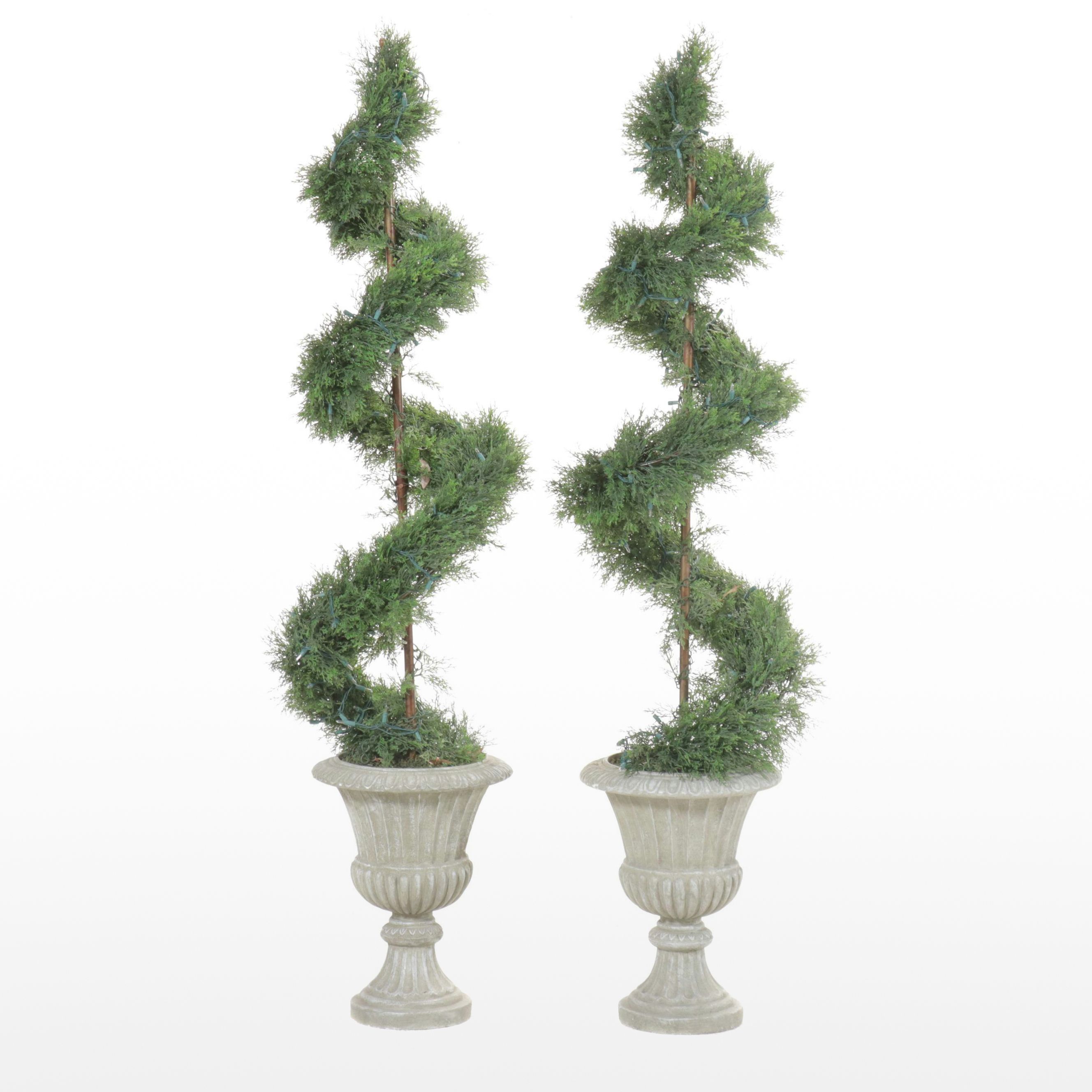 Pair of Artificial Topiaires in Classical Urn Planters