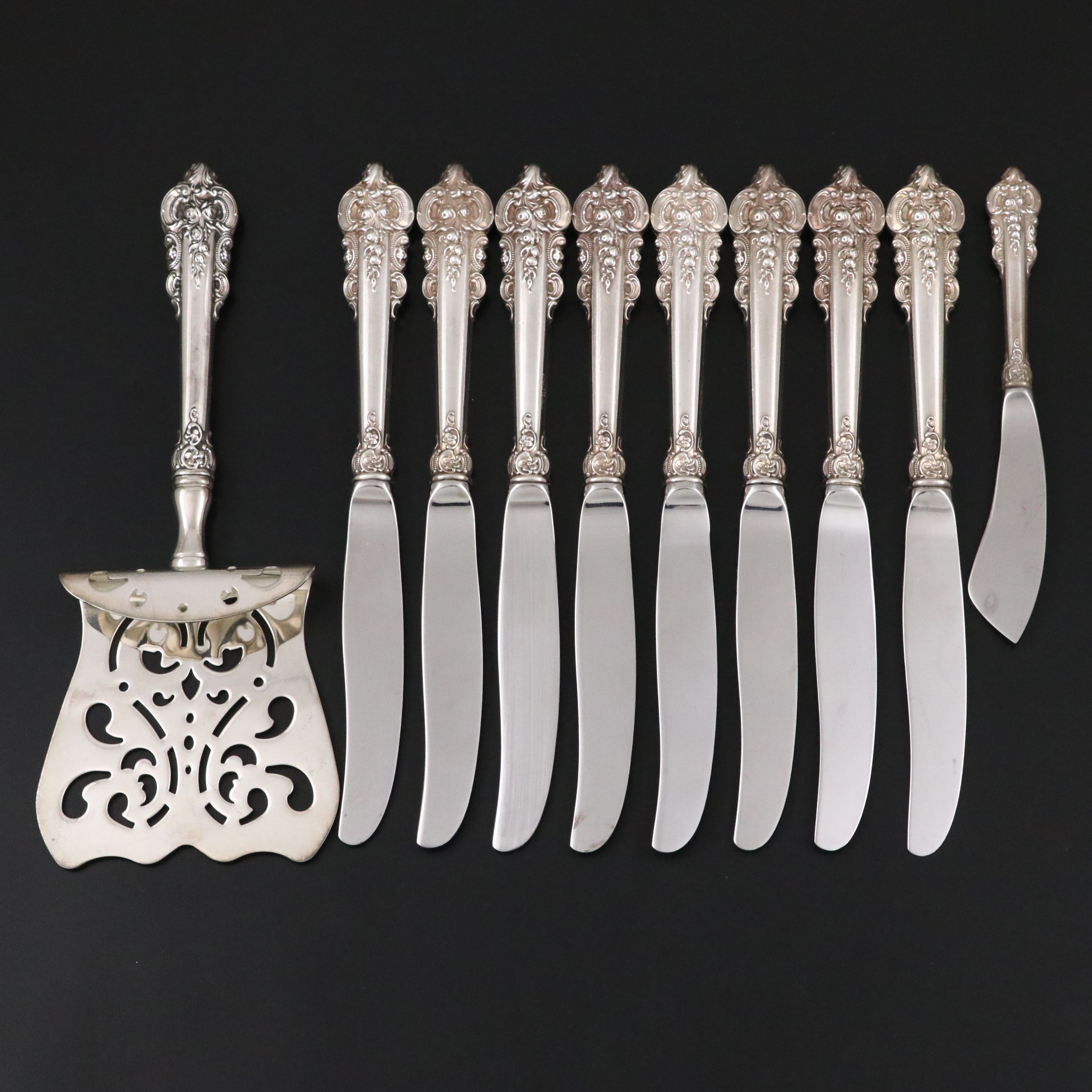 Wallace "Grande Baroque" Sterling Silver Handled Knives and Asparagus Server