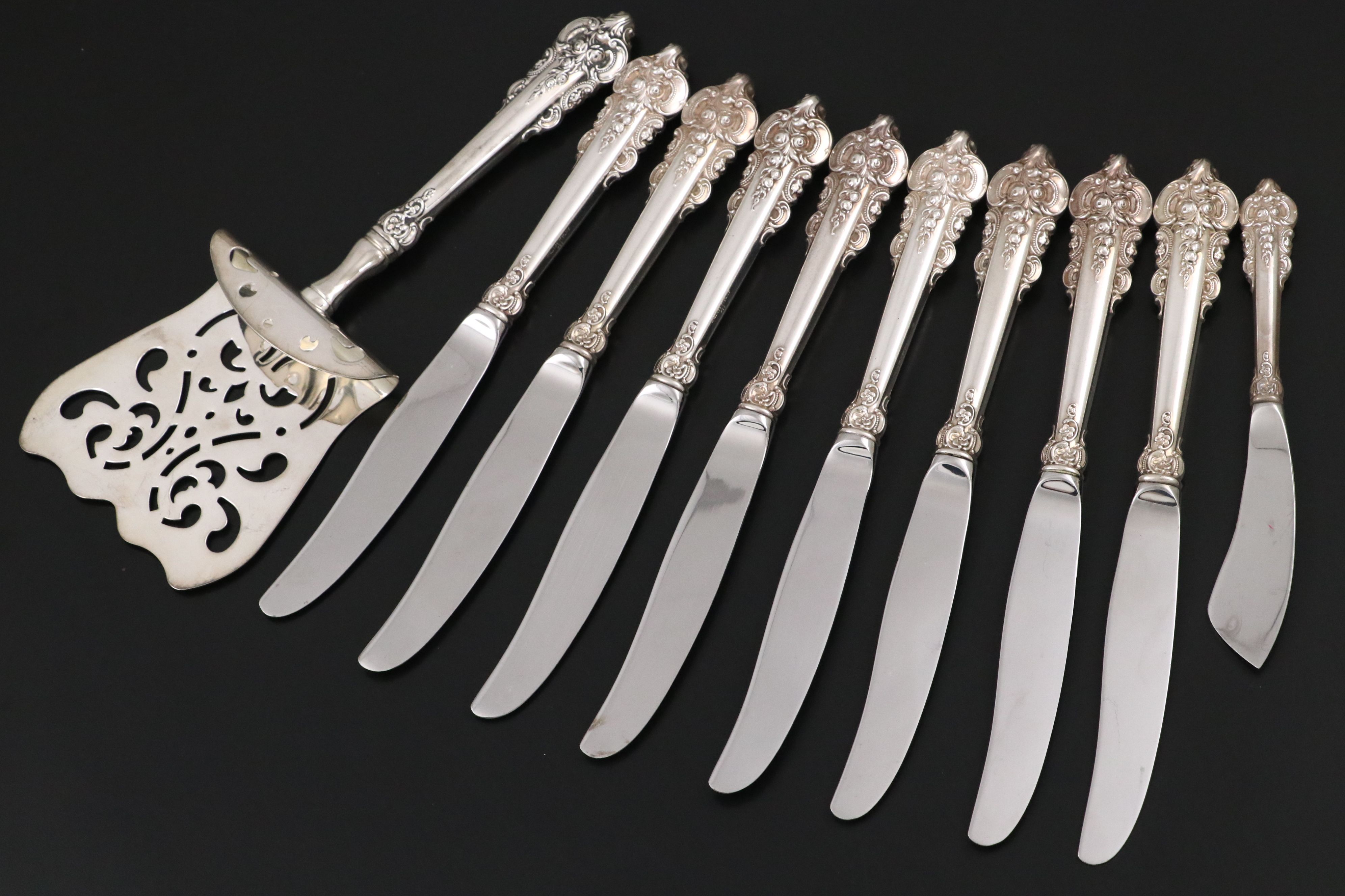 Wallace "Grande Baroque" Sterling Silver Handled Knives and Asparagus Server