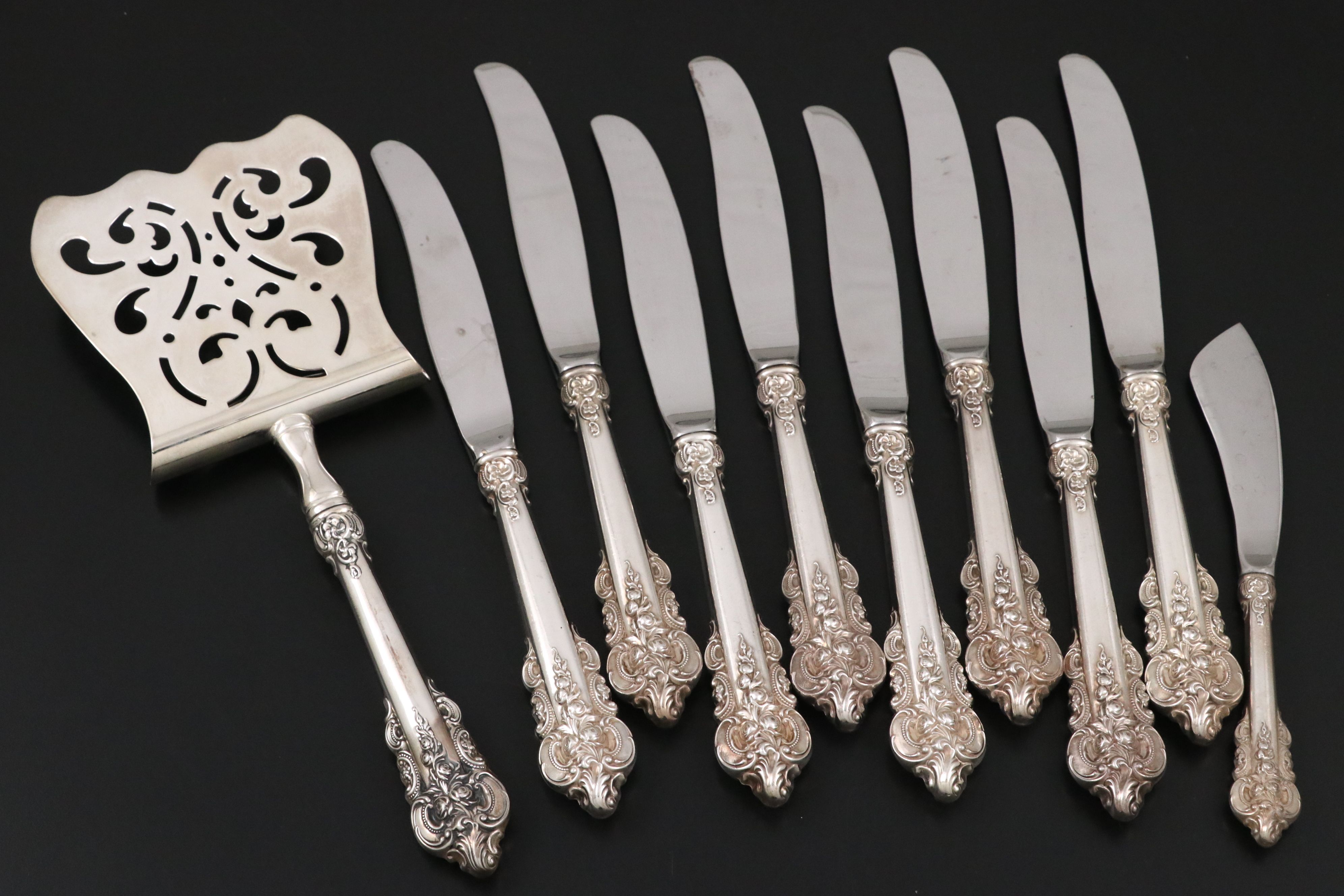 Wallace "Grande Baroque" Sterling Silver Handled Knives and Asparagus Server