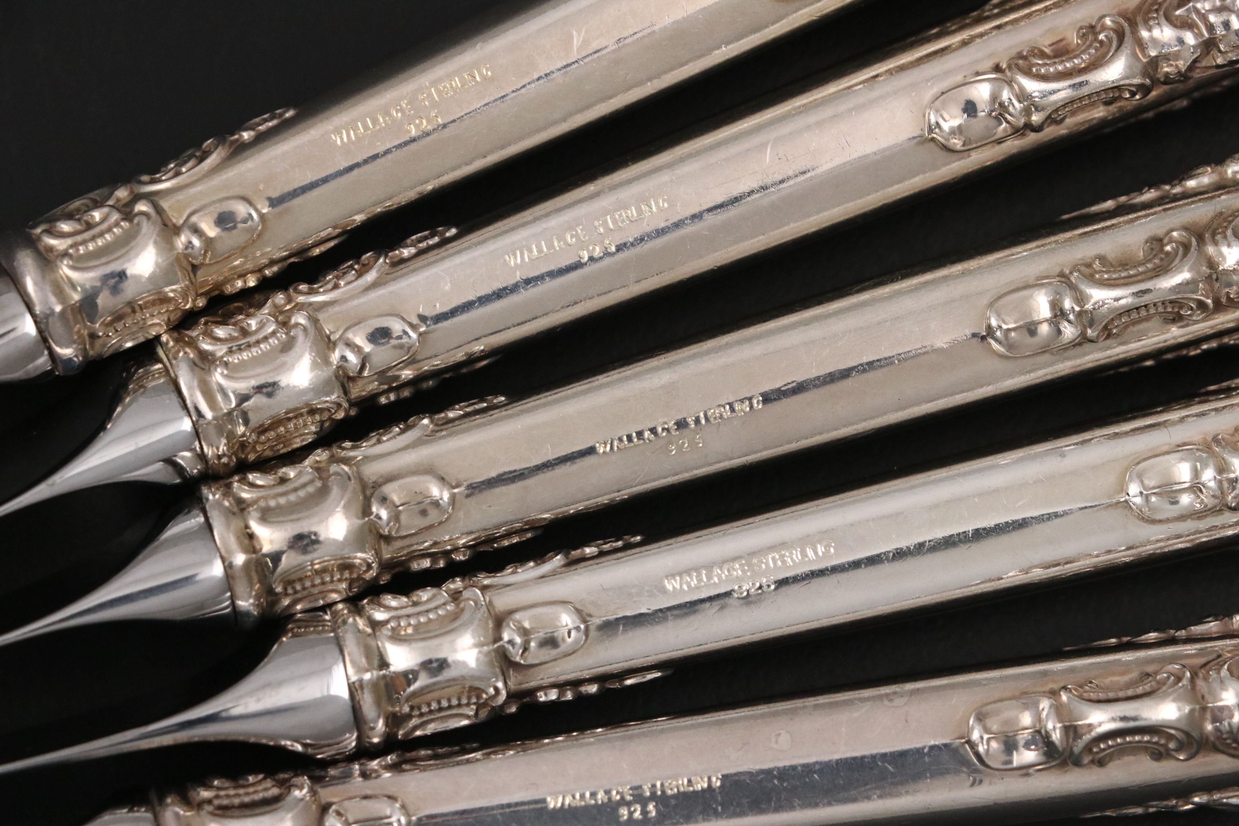 Wallace "Grande Baroque" Sterling Silver Handled Knives and Asparagus Server