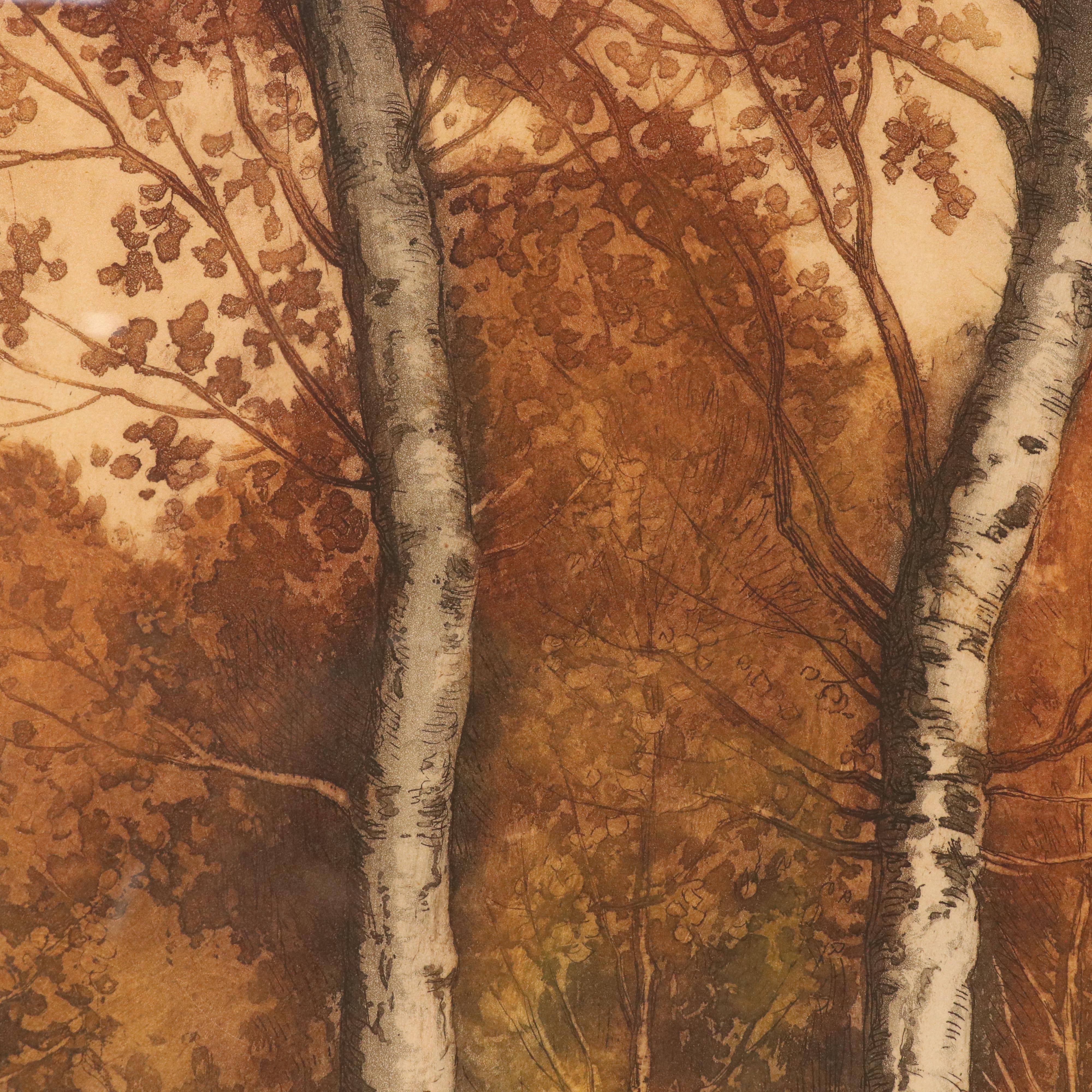 Francis Roth Landscape Color Etching, Early 20th Century