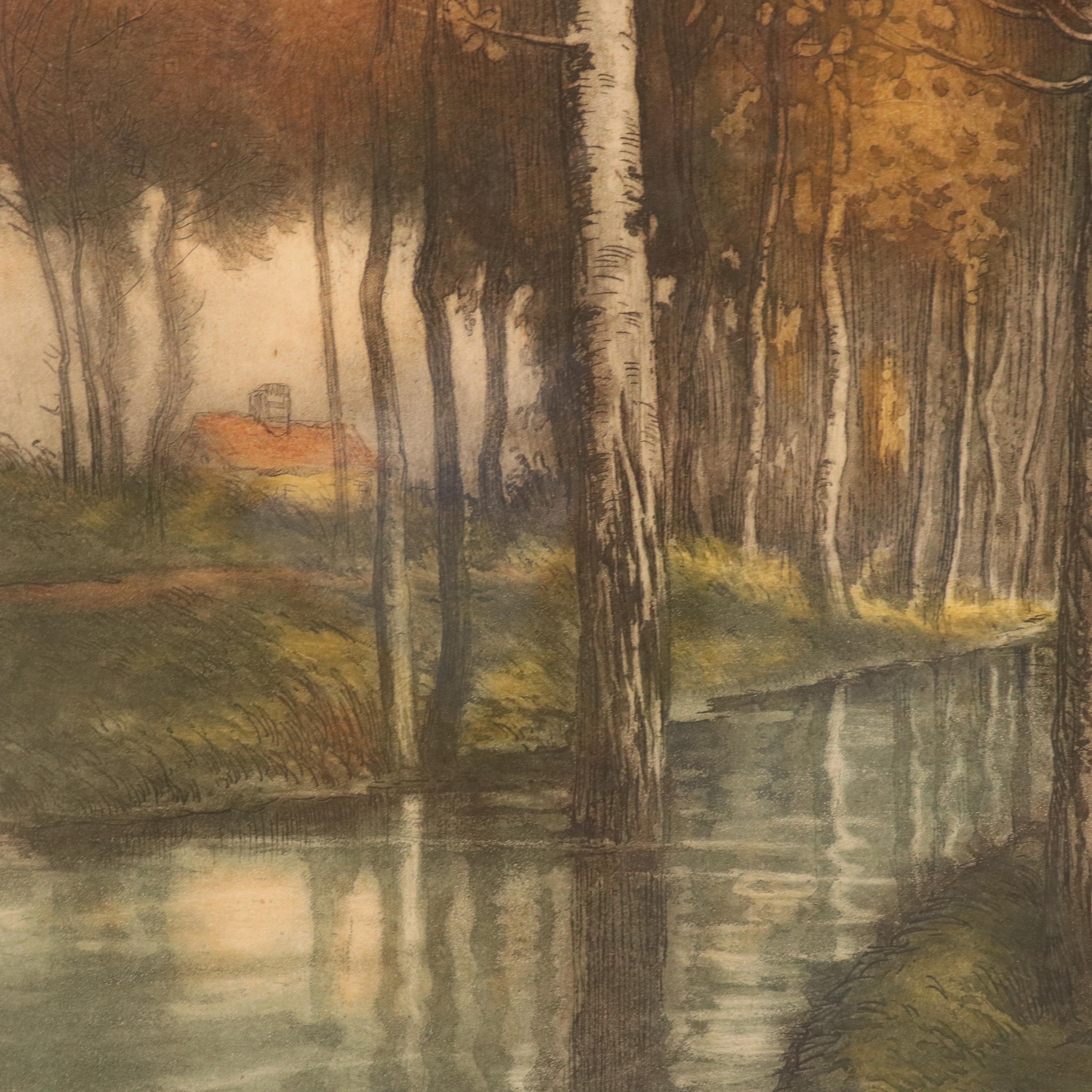 Francis Roth Landscape Color Etching, Early 20th Century