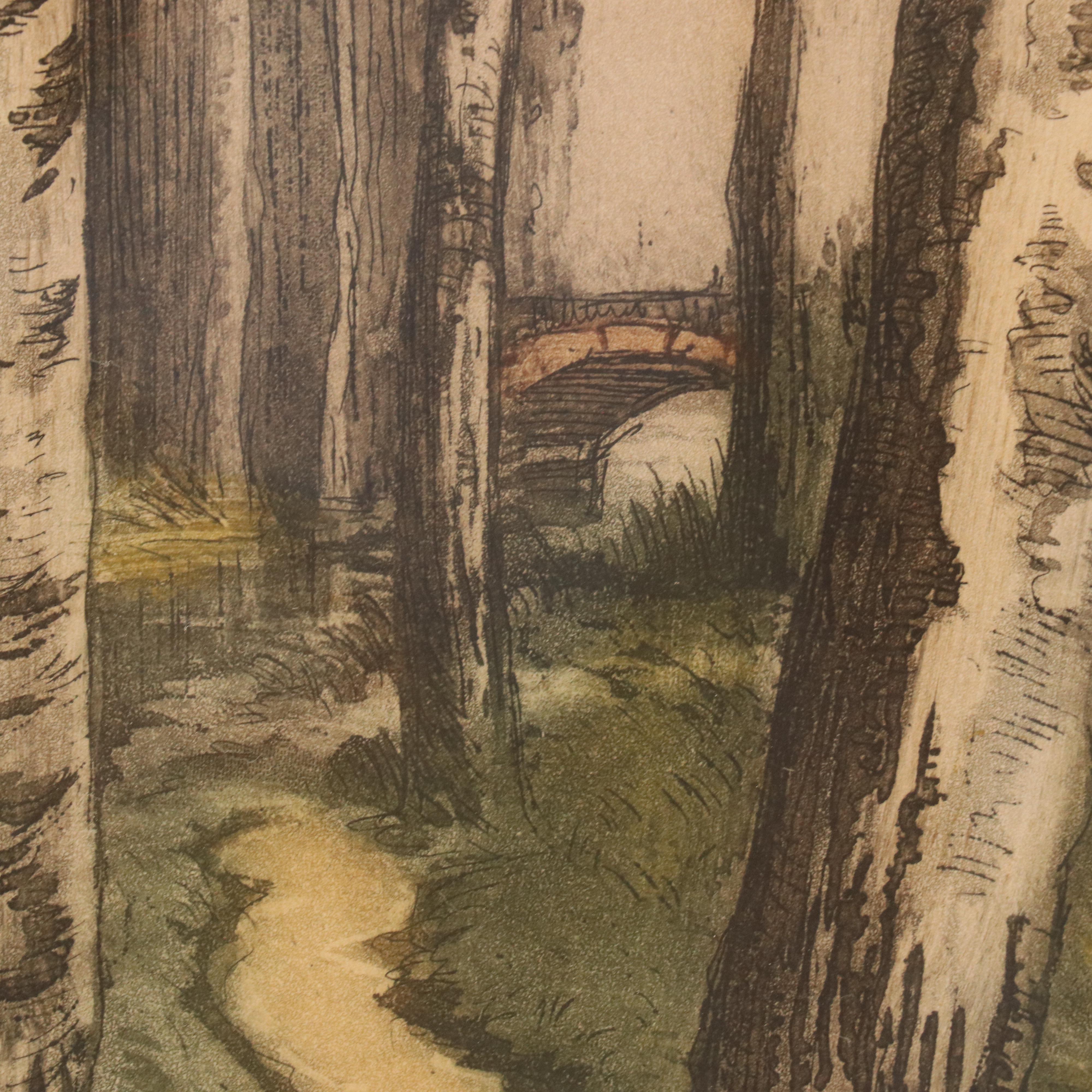 Francis Roth Landscape Color Etching, Early 20th Century