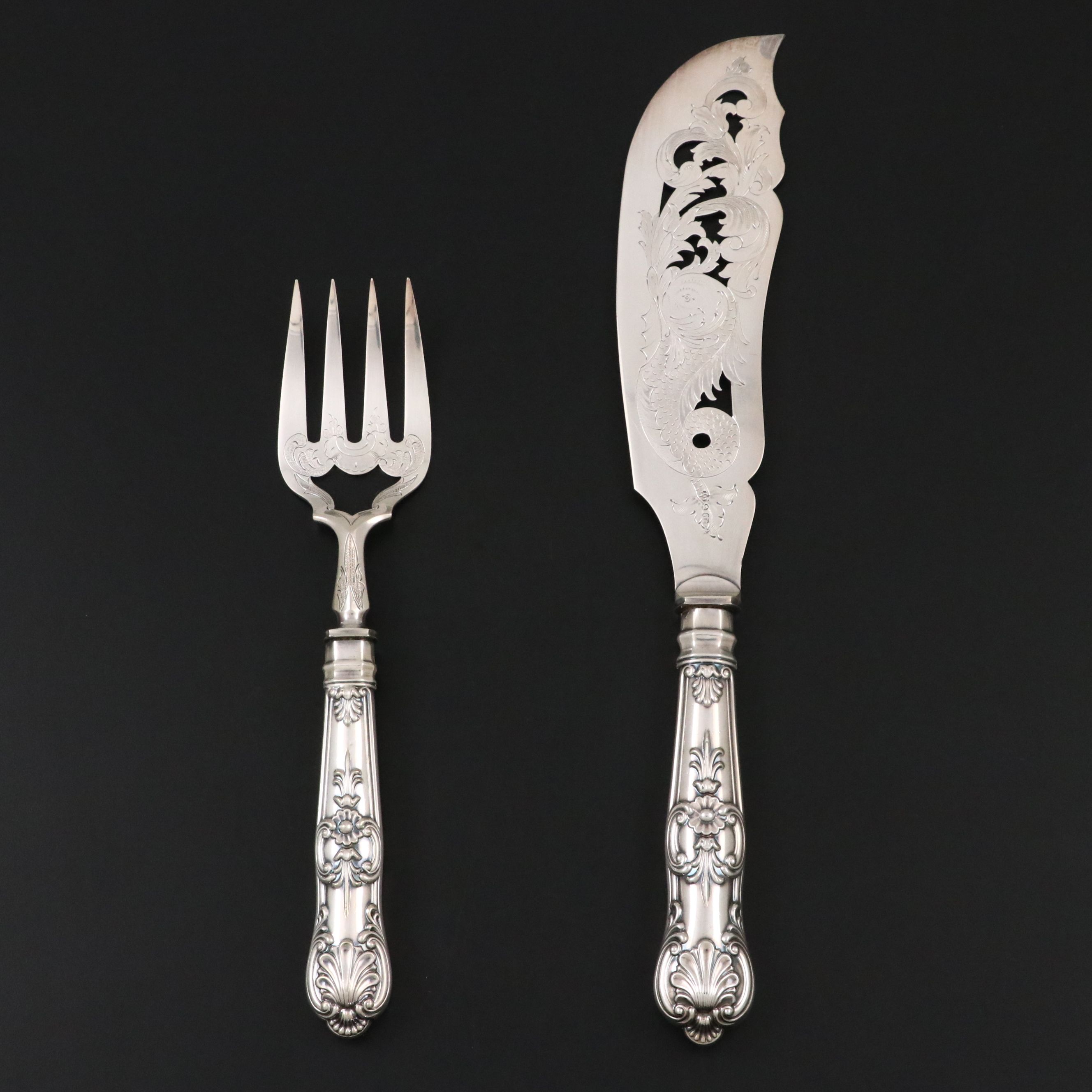 Victorian Thomas Turner & Co Silver Plate Queens Handle Fish Serving Set