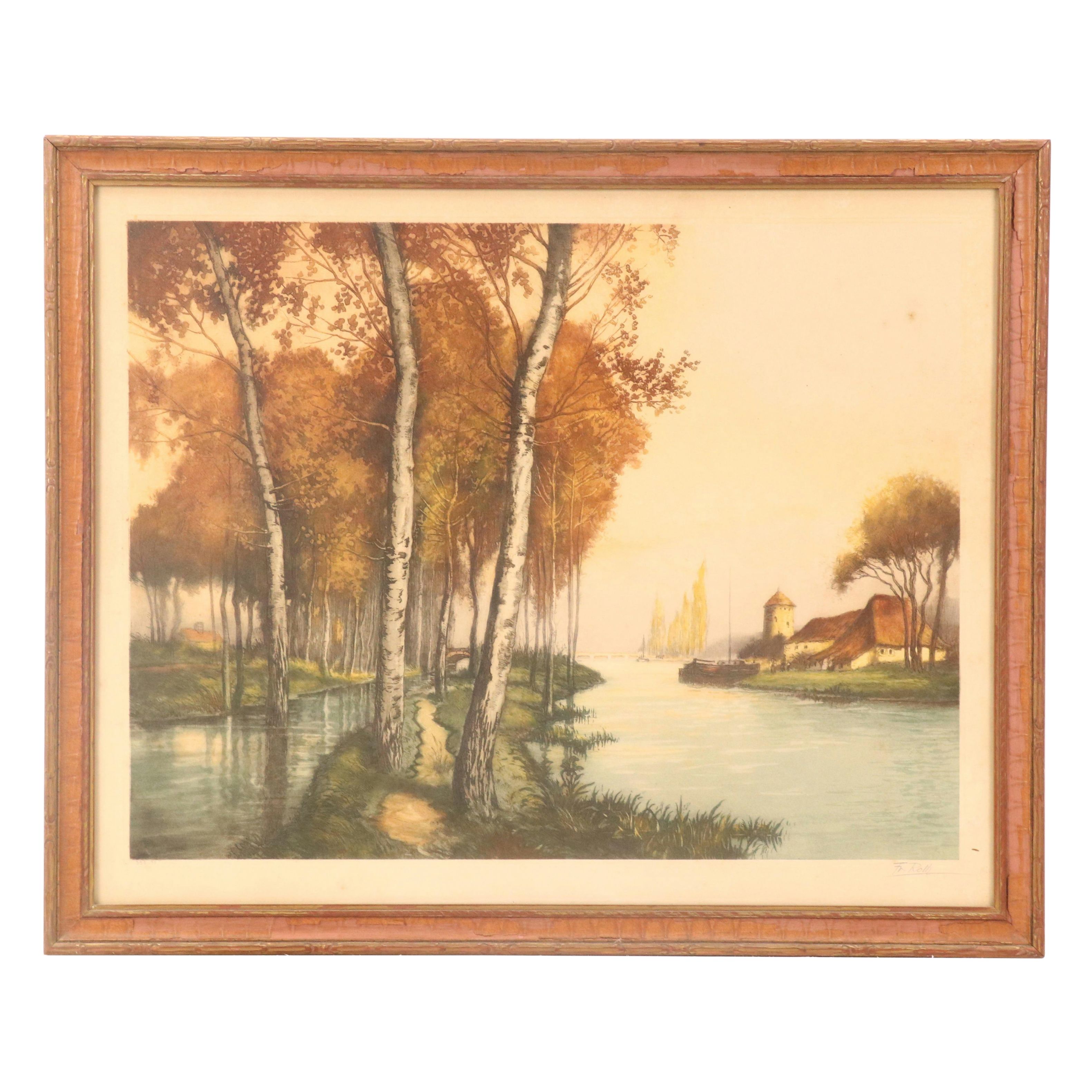 Francis Roth Landscape Color Etching, Early 20th Century