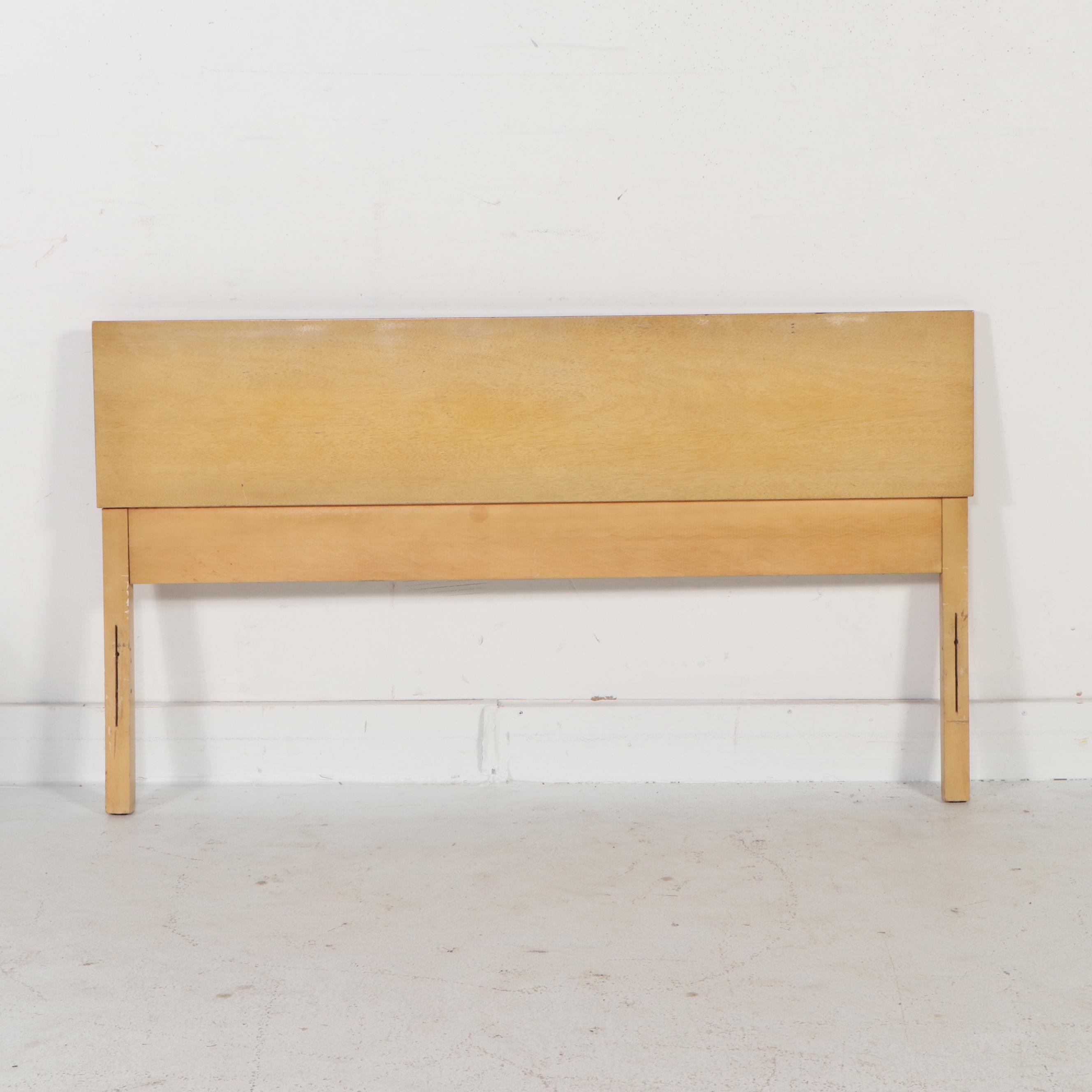 Mid Century Modern Blonde Wood Headboard and Nightstand